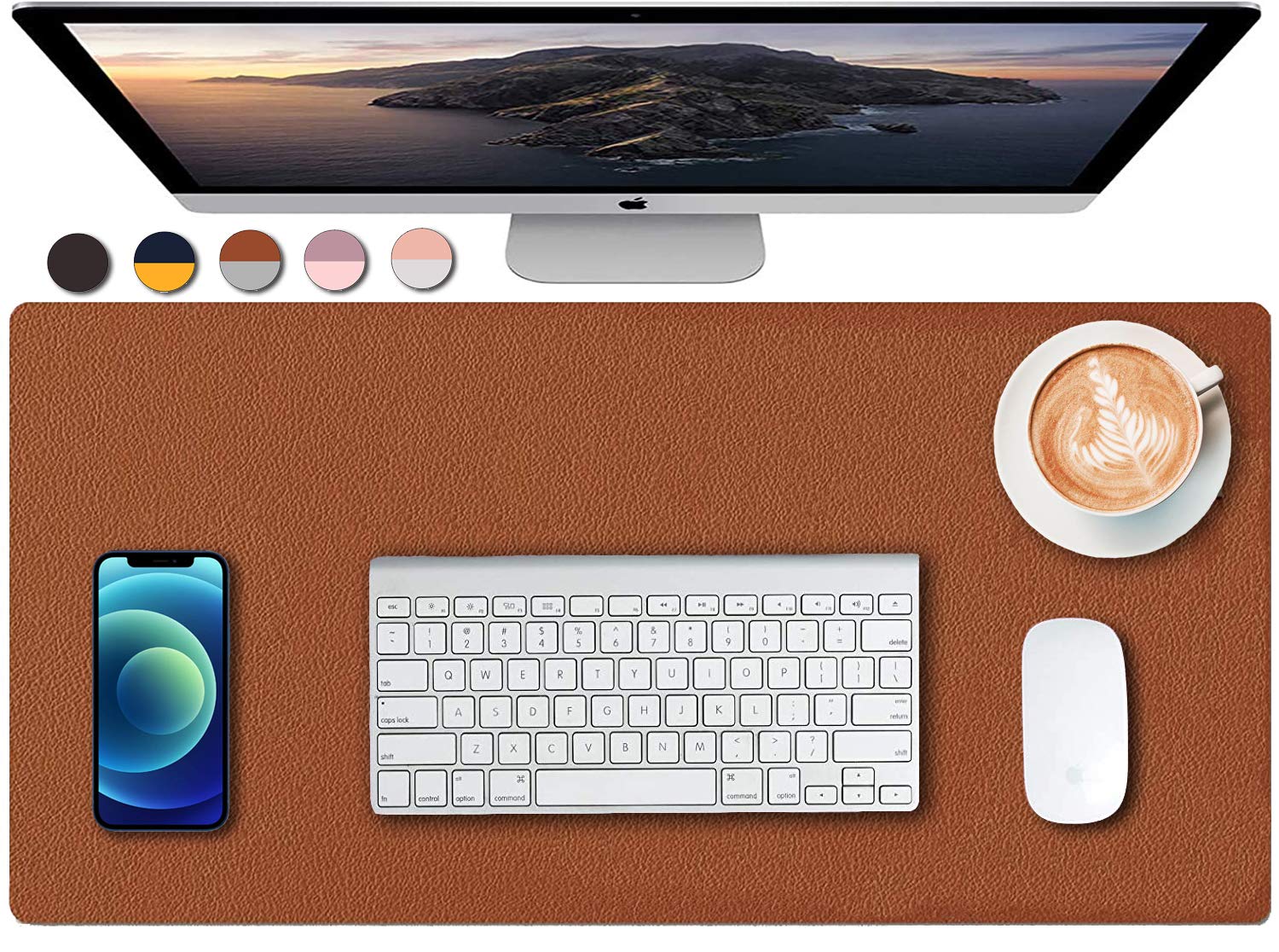 Premium Dual-Sided PU Leather Desk Pad & Mouse Mat - Non-Slip Waterproof Office Desk Protector (23.6