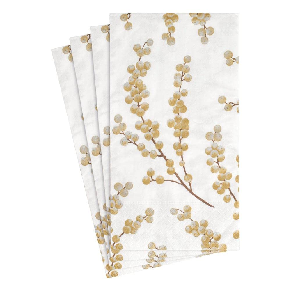Premium Disposable Folded Bathroom Hand Towels - White & Gold Berry Branches Design, Pack of 15 | Soft Guest Paper Towels for Luxury Bathrooms, Spa, Hotels & Upscale Events