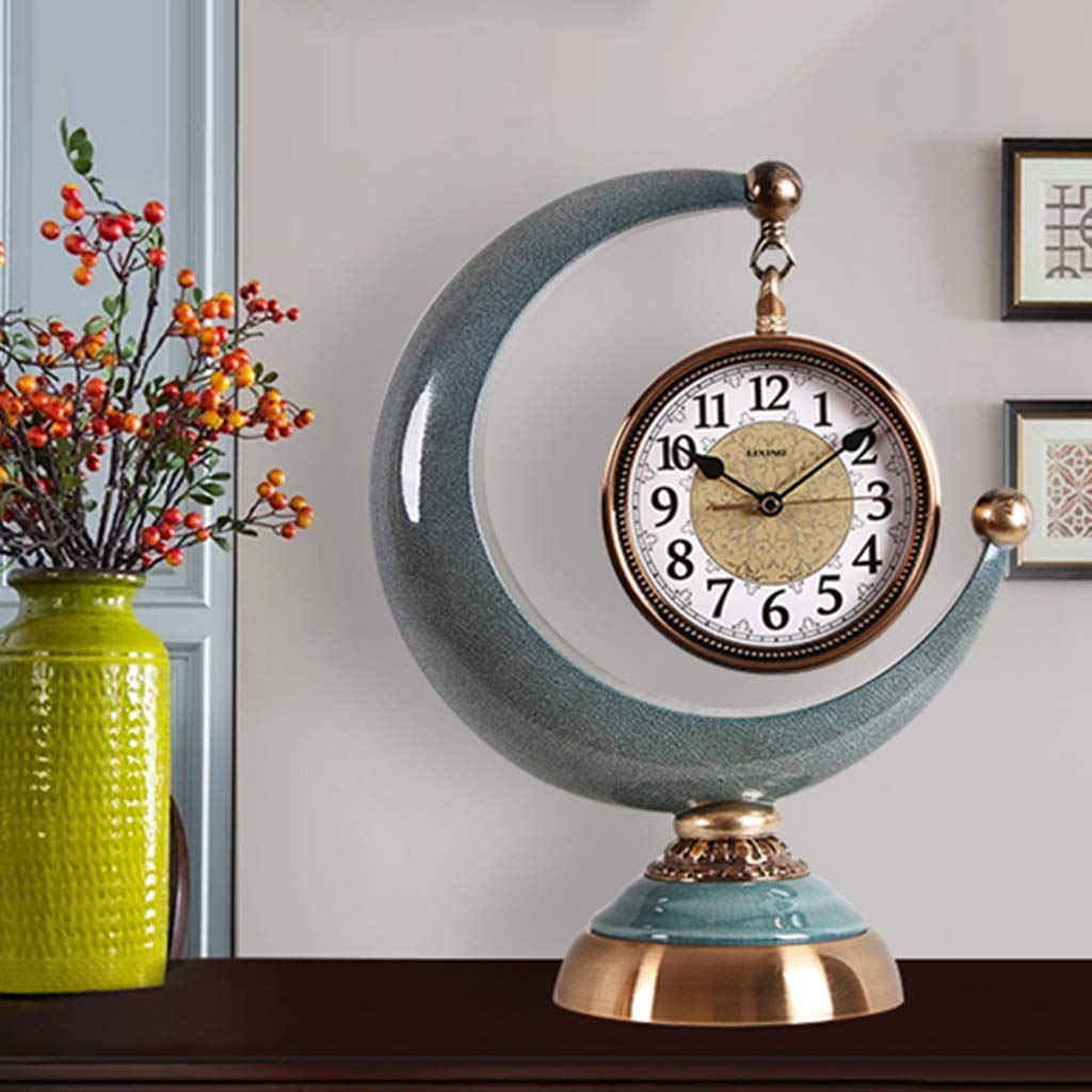Ceramic Moon Table Clock - Decorative Desk & Shelf Clock for Living Room, Kitchen, Office - 32x16.5x40cm Blue Home Decor | Perfect for Bedside, Bookshelf & Gift Giving