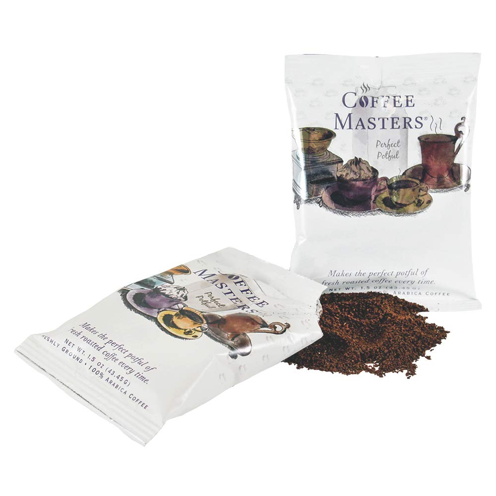 Butter Pecan Flavored Ground Coffee - Coffee Masters Perfect Potful, 12 Pack (1.5-Ounce Packets) | Rich & Smooth Blend for Home Brewing, Office Use & Gifts
