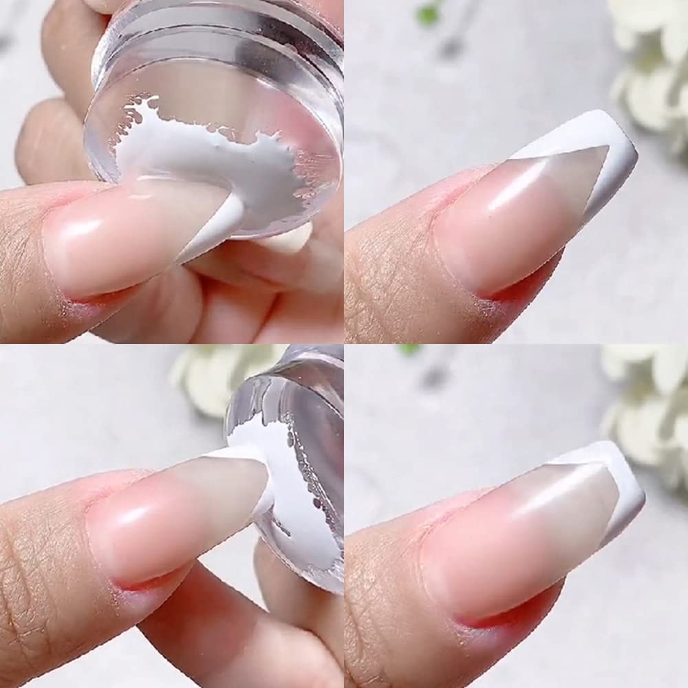 Treza Clear Silicone Nail Stamper Kit - French Tip Manicure Tool with Soft Rubber Stamping Sponge & Scraper for Nail Art Designs | Perfect for DIY Salon, Home Manicure & Professional Nail Stamping