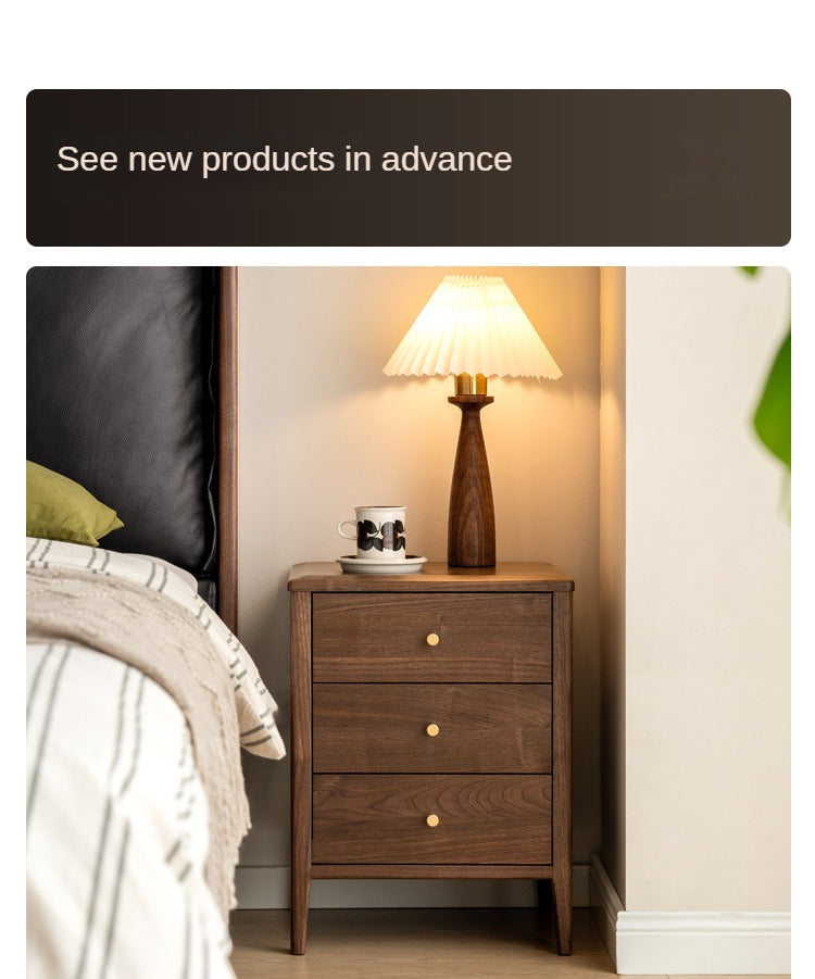Premium Black Walnut Solid Wood Nightstand - Modern Nordic Style Bedside Table for Bedroom, Living Room & Office Furniture