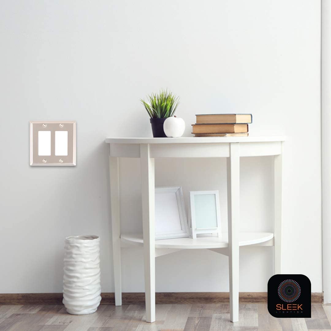 SLEEKLIGHTING Brushed Nickel Outlet Covers and Switch Plates - Decorative Wall Plate Light Switch Cover (2-Pack) - Variety of Styles: Decorator/Duplex/Toggle/2-Gang Combo - Perfect for Home, Office & Commercial Renovation