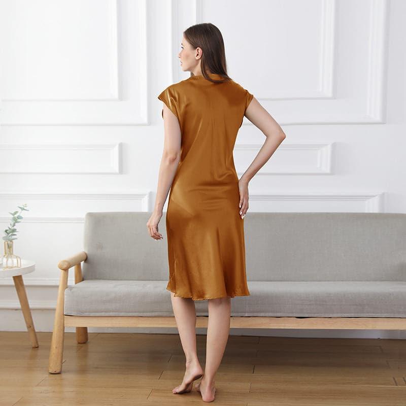 19 Momme Relaxed Fit V-Neck Silk Nightgown for Women - Luxurious 100% Mulberry Silk Sleepwear - Perfect for Comfortable Sleep, Lounging & Bridal Lingerie
