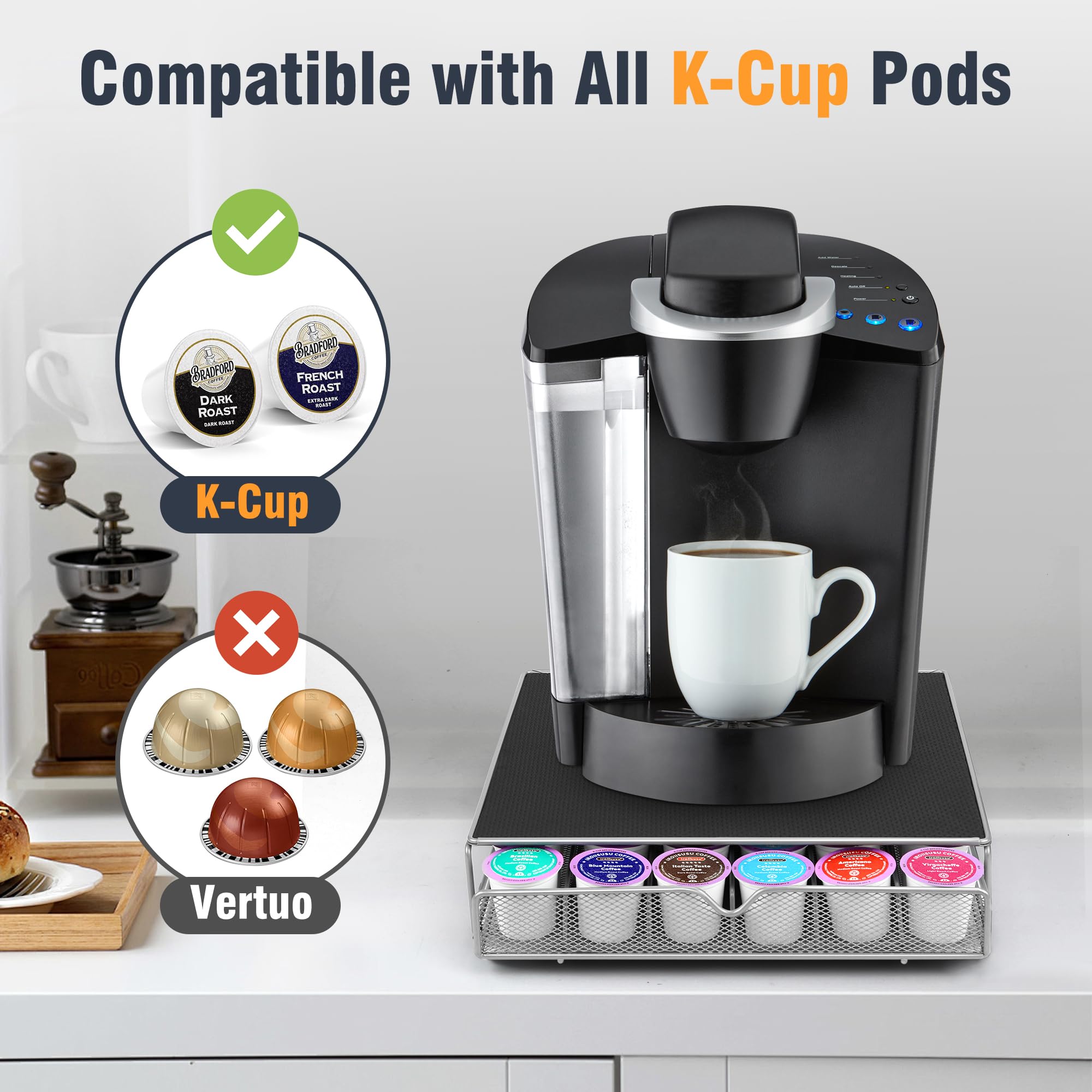 36-Cup Coffee Pod Drawer Organizer - Under Coffee Pot Storage for Home & Office