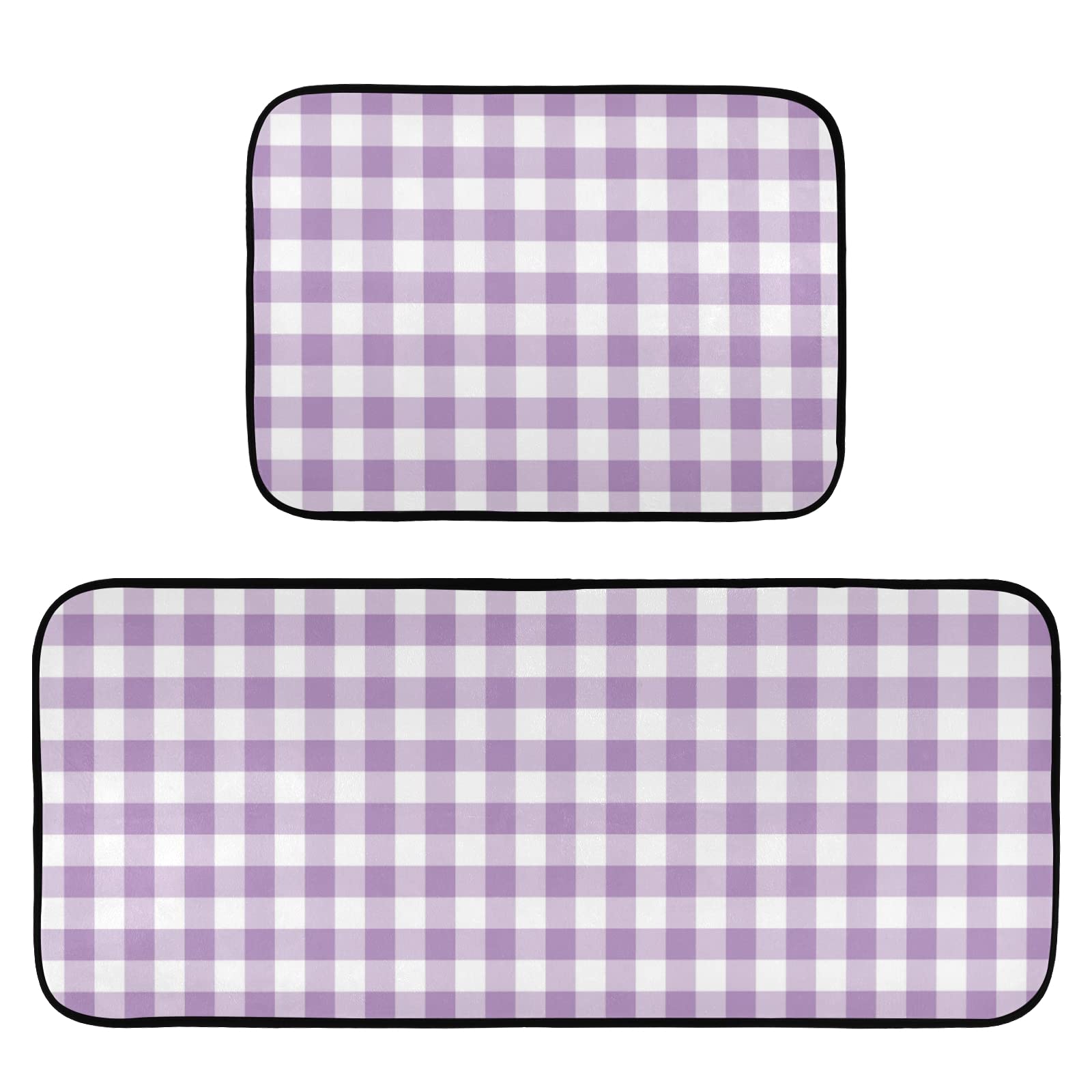 **Dalzium Purple Gingham Kitchen Mats - Anti-Fatigue, Ultra Absorbent, Non-Slip, Washable Set of 2 - Cushioned Standing Mats for Comfort in Kitchen, Cooking & Baking**    *(Perfect for Kitchens, Bakeries, and High-Traffic Areas - Provides Comfort During Long Hours of Standing!)*