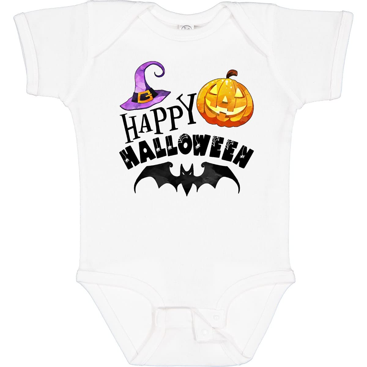 Inktastic Happy Halloween Bat, Witch Hat & Jack O'Lantern Baby Bodysuit - Cute Halloween Outfit for Infants & Toddlers - Perfect for Trick-or-Treating, Halloween Parties & Photo Shoots