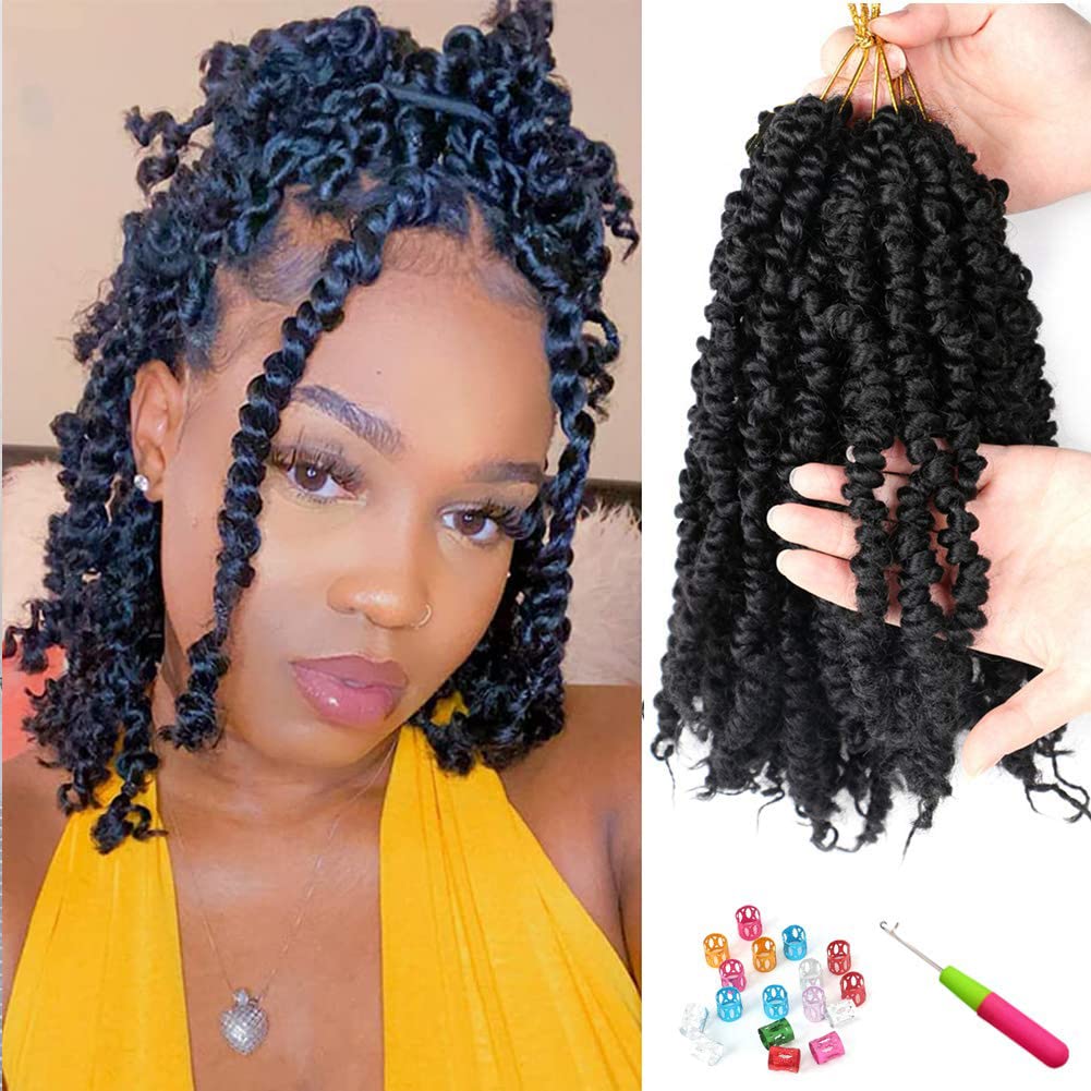 8 Packs 10inch Pre-Twisted Passion Twist Crochet Braids - 96 Strands Synthetic Hair Extensions (1B Black) for Protective Styles & Bob Hairstyles | Perfect for Daily Wear, Parties & Salon Styling