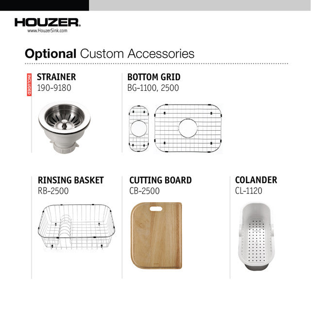 Houzer Elite Series 31 Stainless Steel Undermount Double Bowl Kitchen Sink - 80/20 Split, Small Left Bowl for Compact Kitchens | Durable & Stylish for Modern Homes