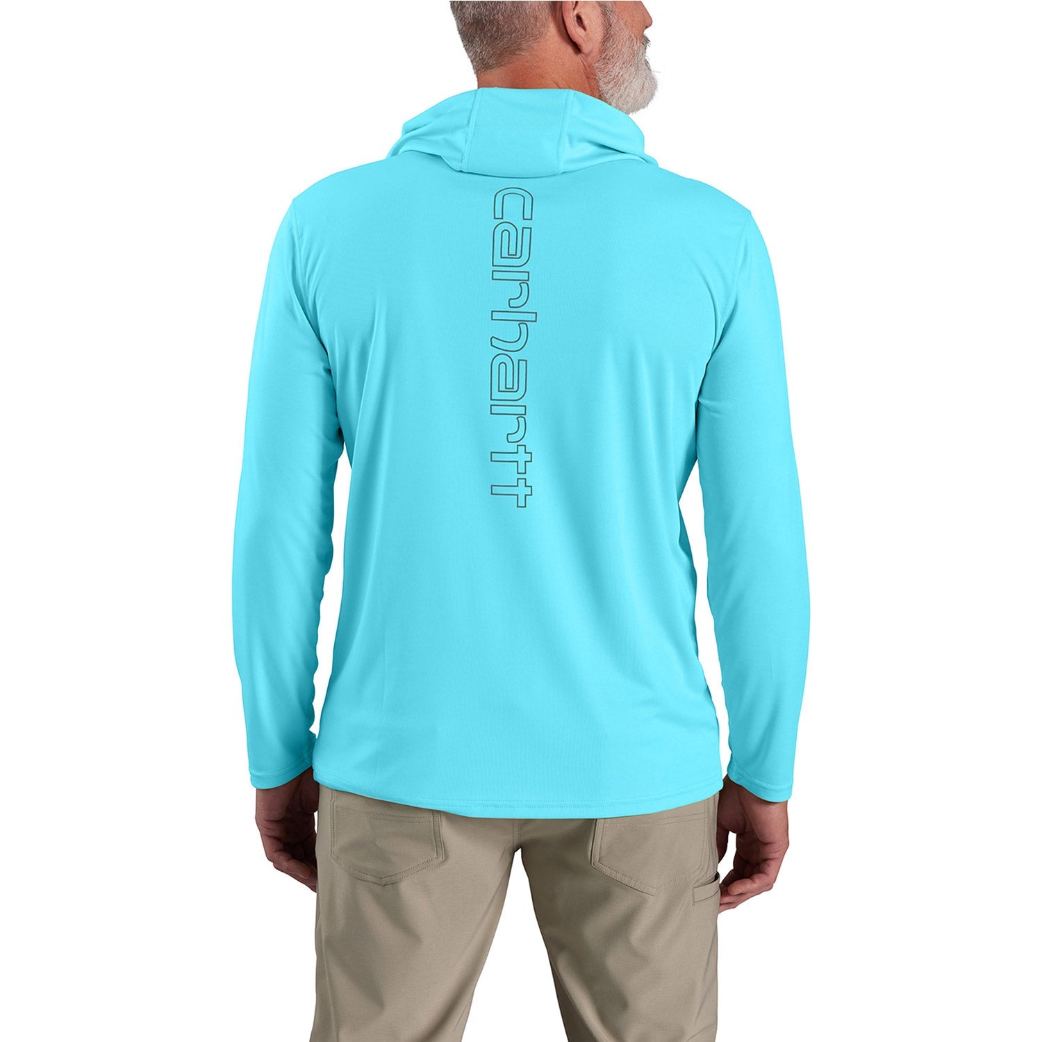 Carhartt Men's Force Sun Defender Hooded Logo Long Sleeve T-Shirt - UPF 50+ Sun Protection, Moisture Wicking Work Shirt for Outdoor Activities, Hiking & Construction