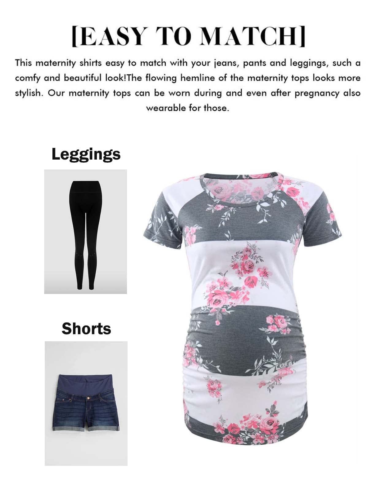 BBHoping Women's Maternity Tops - Short & Long Sleeve Baseball Crew Neck Pregnancy Shirts with Side Ruched Design | Comfortable for Daily Wear, Work & Maternity Photos
