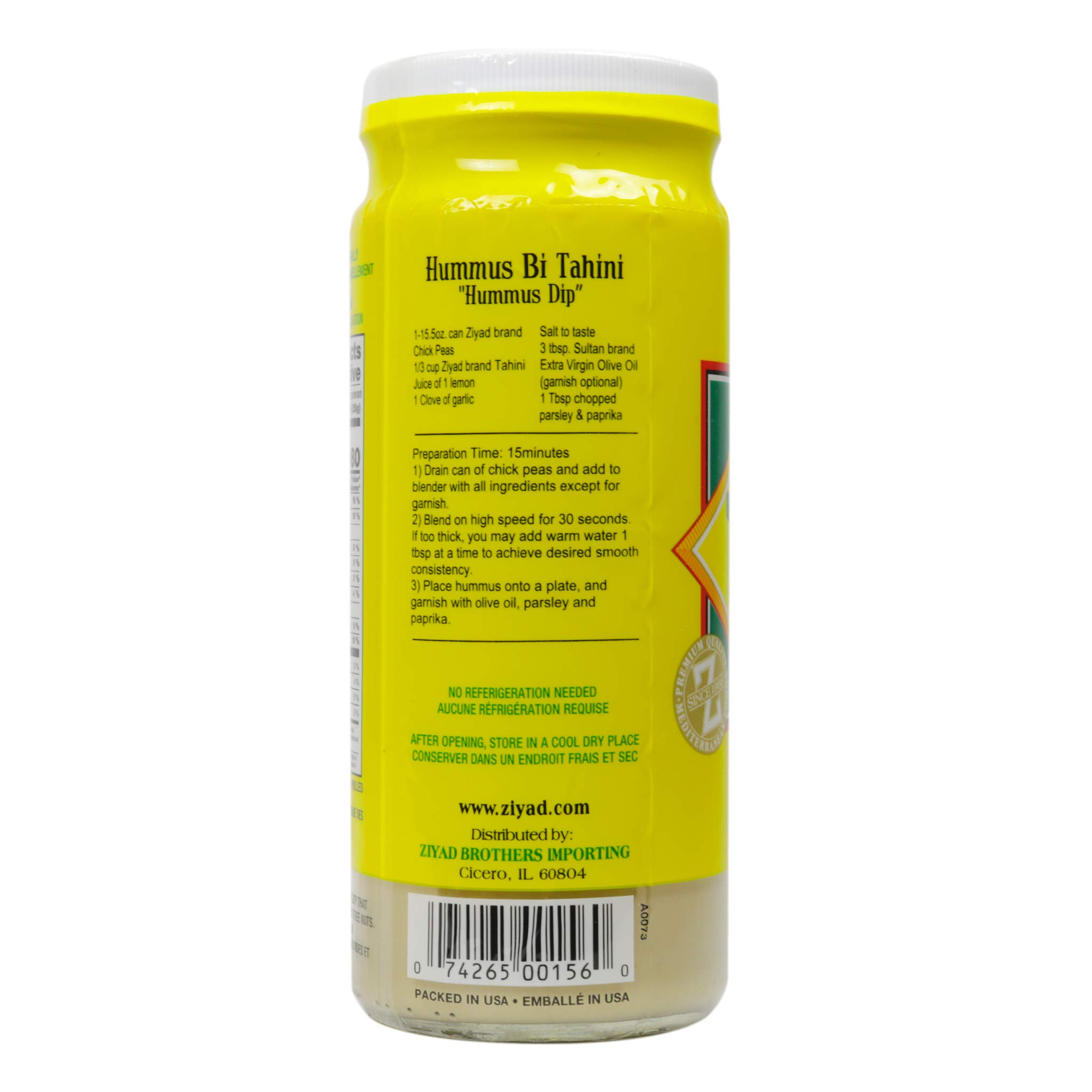 Premium Ziyad Tahini Sesame Paste - 100% Natural, No Additives or Preservatives - 16oz (Pack of 4) - Perfect for Hummus, Pita Bread, Salads, Dips & Middle Eastern Cuisine - Vegan & Gluten-Free