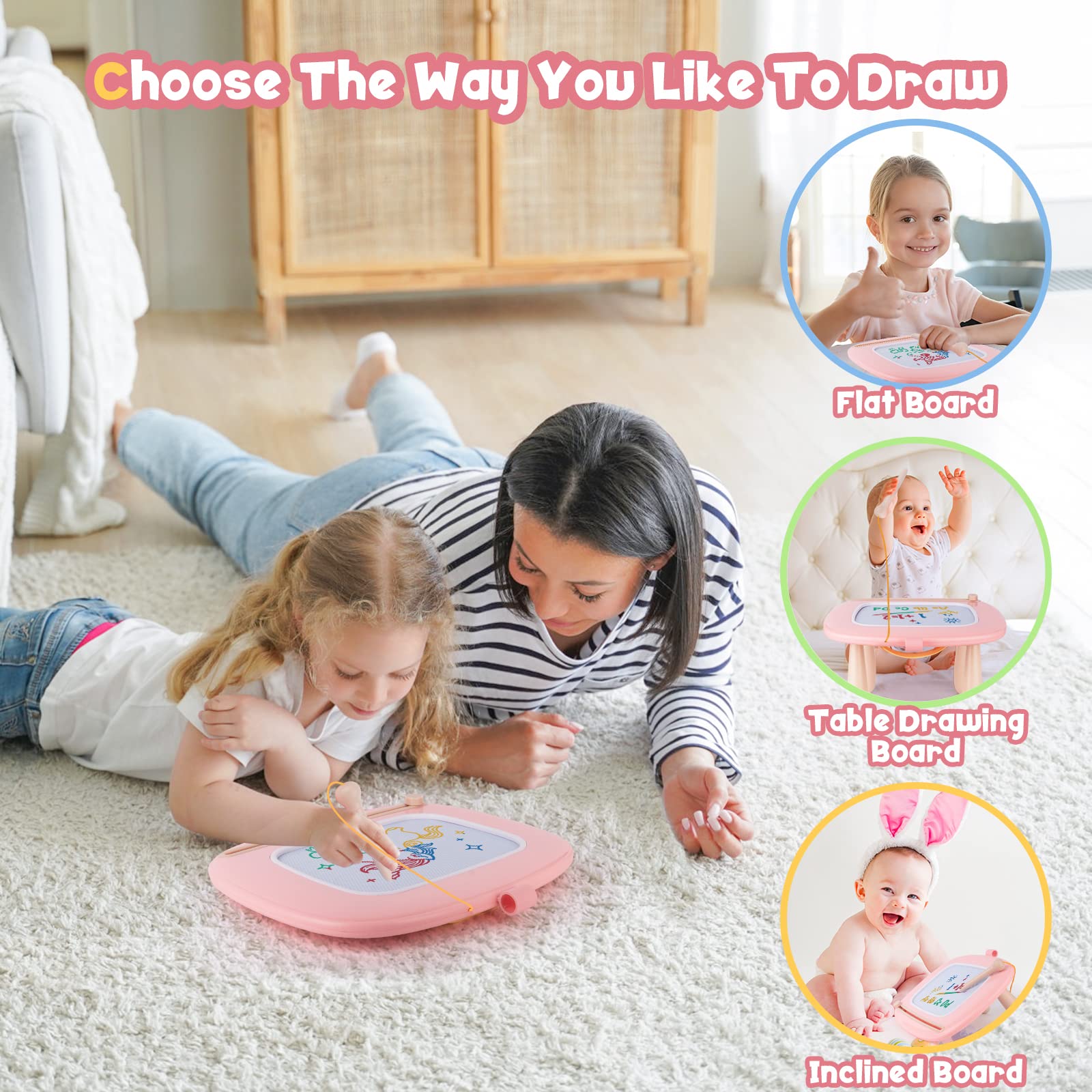 Magnetic Drawing Board for Toddlers 1-3 Years - Erasable Doodle Toy for Girls - Perfect Gift & Learning Tool for Home & Travel
