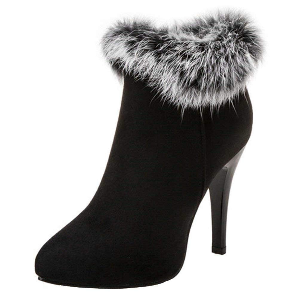 KOKOMOMO Women's High Heel Fluffy Ankle Boots - Pointed Toe Zip Up Winter Shoes for Women | Stylish & Warm Booties for Fall, Winter, Office & Party Wear