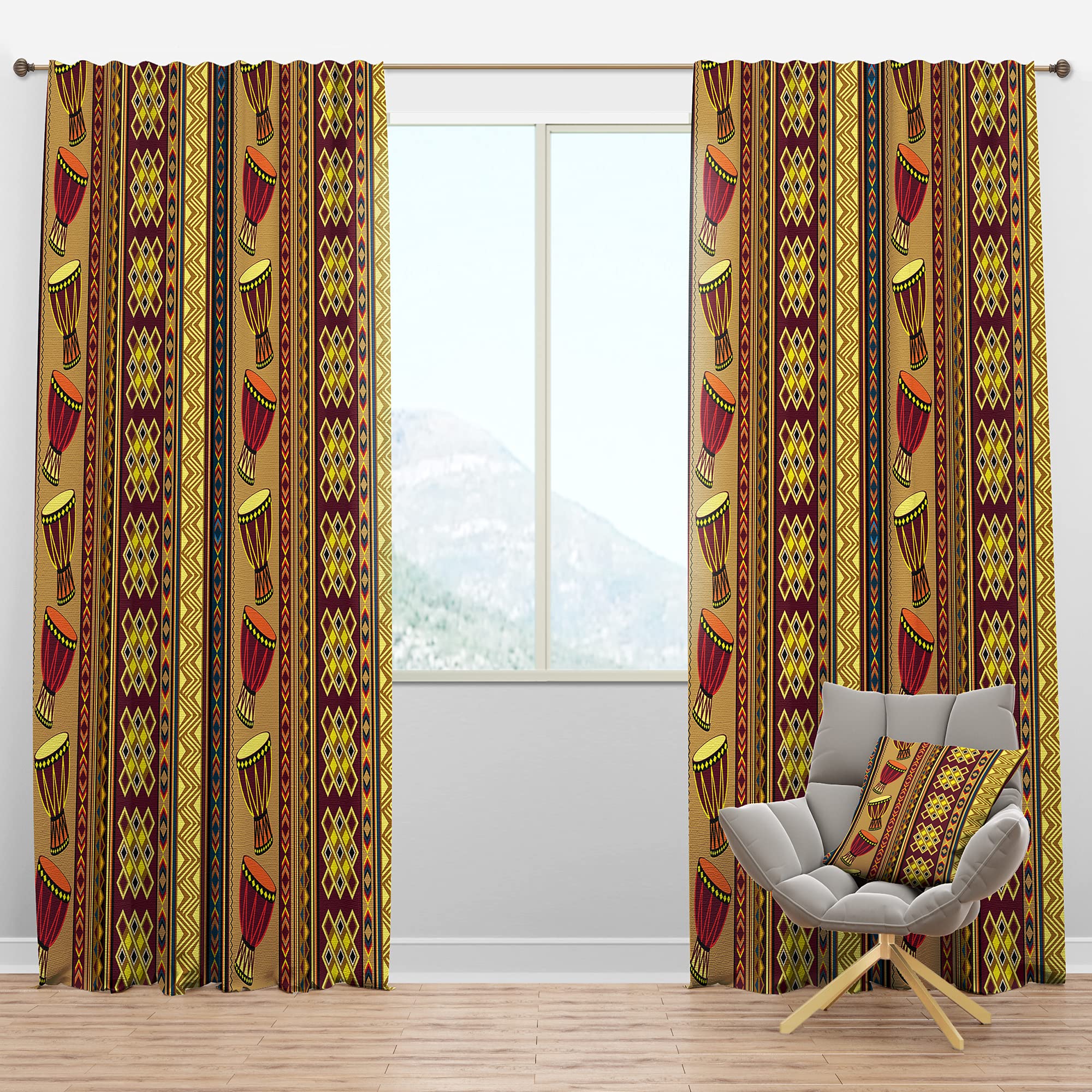 African Drum Blackout Curtains - Thermal Insulated Single Panel 52x90 Inches for Bedroom & Living Room - Perfect for Light Blocking, Noise Reduction & Energy Efficiency