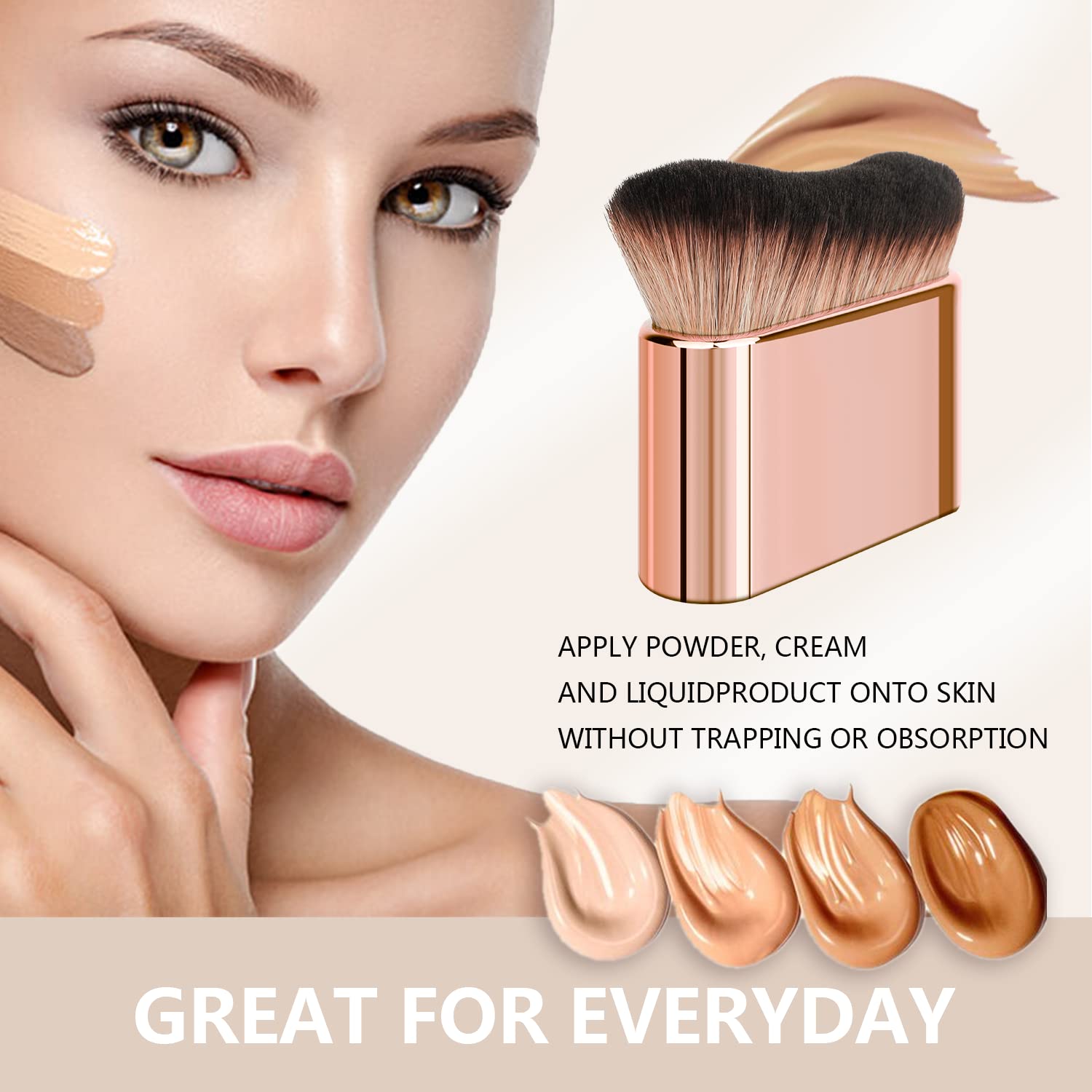 BeCause Pro Siren Foundation Makeup Brush - Premium Rose Gold Makeup Brush Set for Flawless Liquid & Powder Foundation Application | Perfect for Professional Makeup Artists & Home Beauty Routines