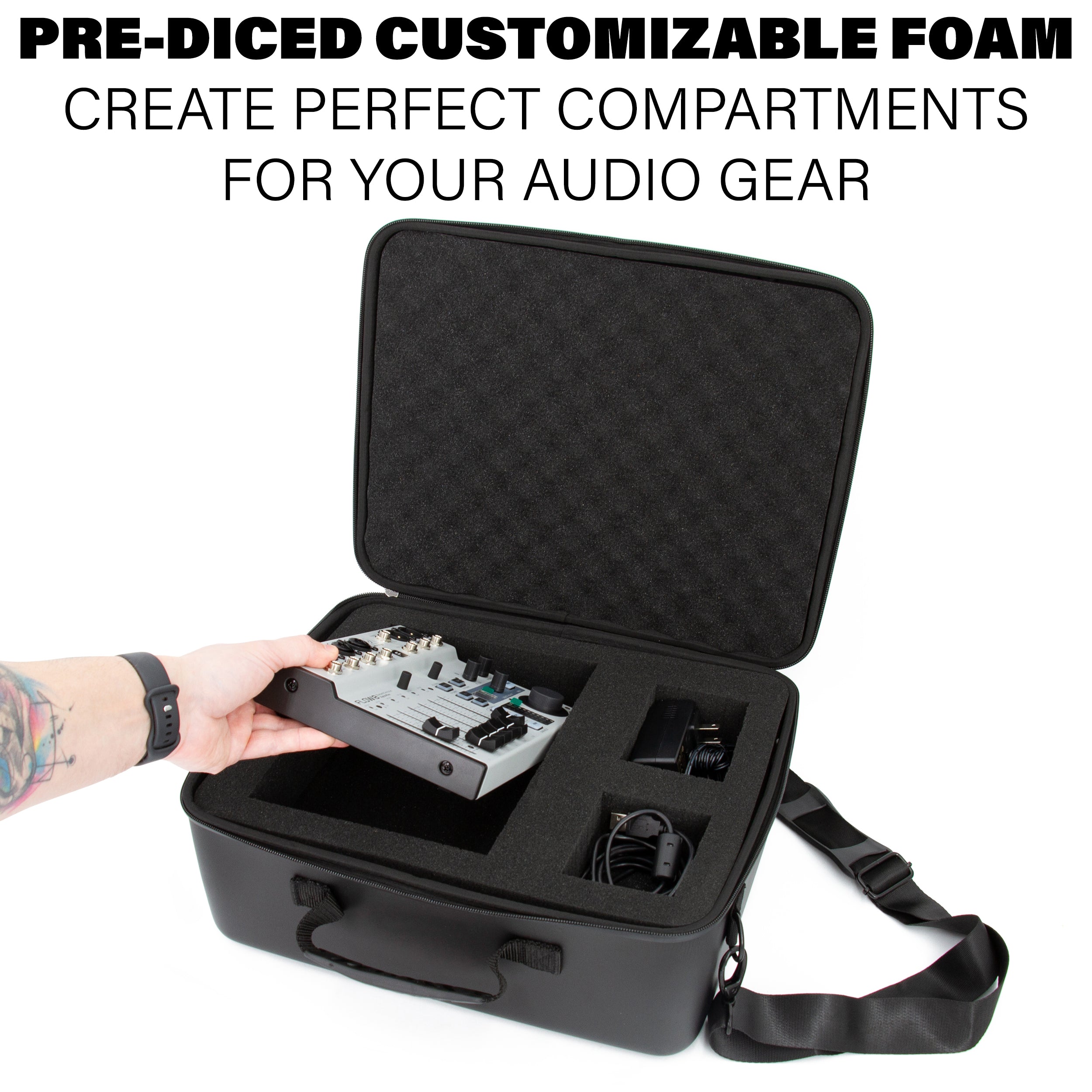 CASEMATIX Mixer Case for Behringer Flow 8 & Xenyx 802s - Customizable DJ Mixer Storage with 2 Trays (Fits 13.5