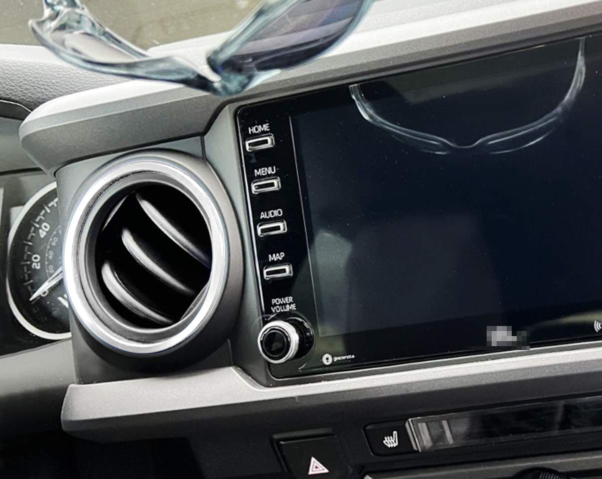 4-Piece Silver AC Vent Trim Rings for 2016-2023 Toyota Tacoma - Chrome Interior Decoration & Dash Accessories for Car Customization & Style Upgrade