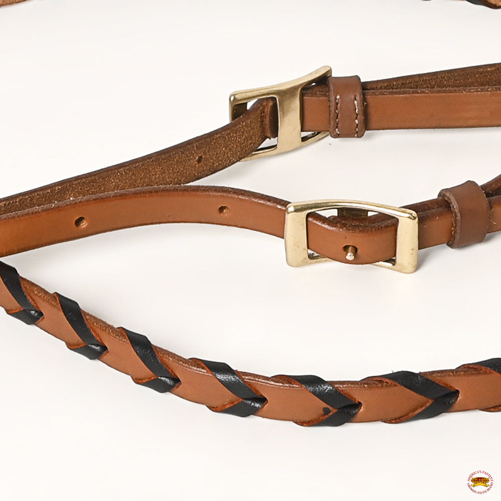 8 Feet Hilason Western Horse American Leather Laced Barrel Roper Reins Brown - Durable Braided Leather Reins for Barrel Racing, Roping & Western Riding