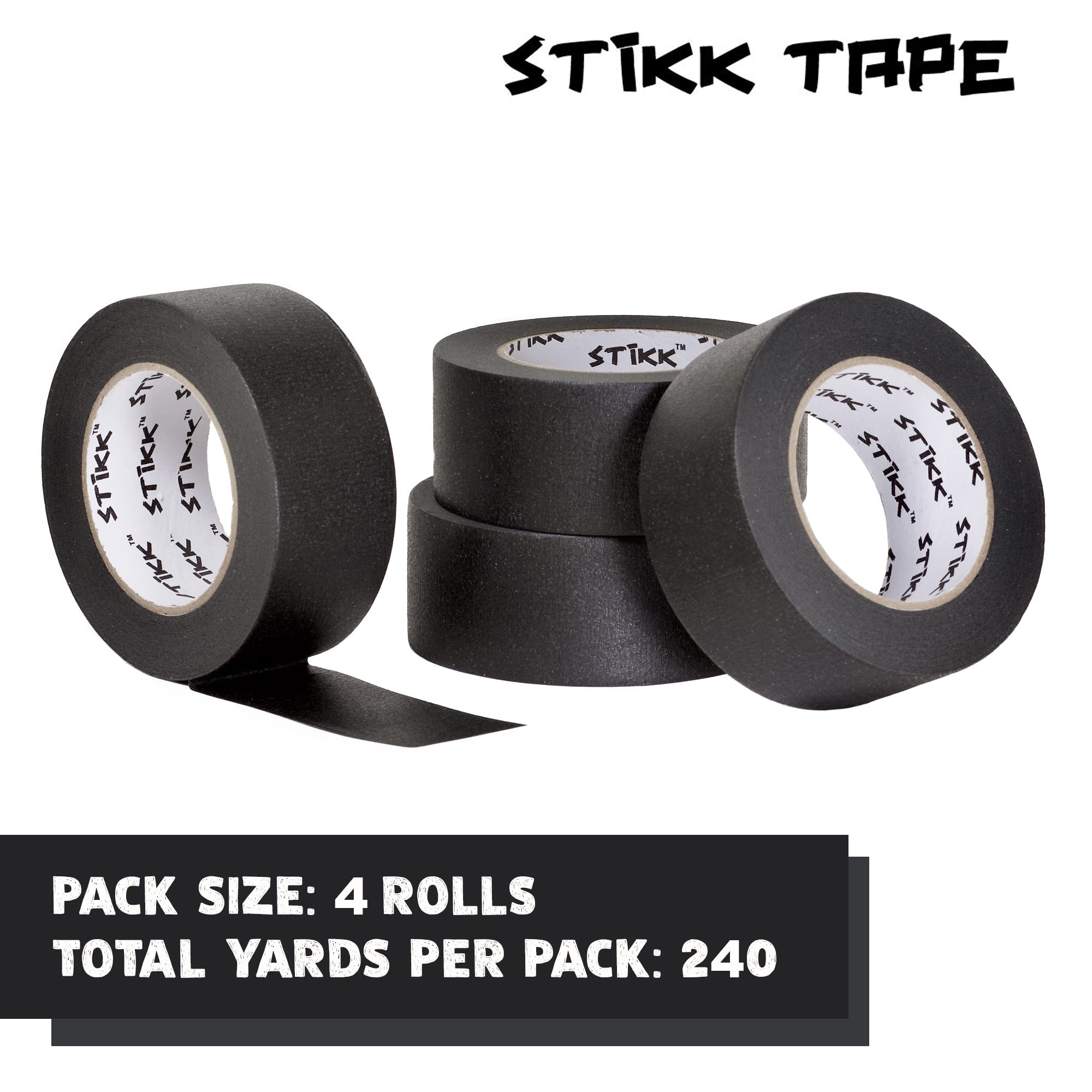 STIKK 4-Pack Black Painter's Tape - 2 Inch x 60 Yards - Residue-Free Masking Tape for Walls, Edges, Trim & Ceilings - Perfect for DIY Painting Projects, Home Renovation & Crafts - Professional Grade Painting Supplies