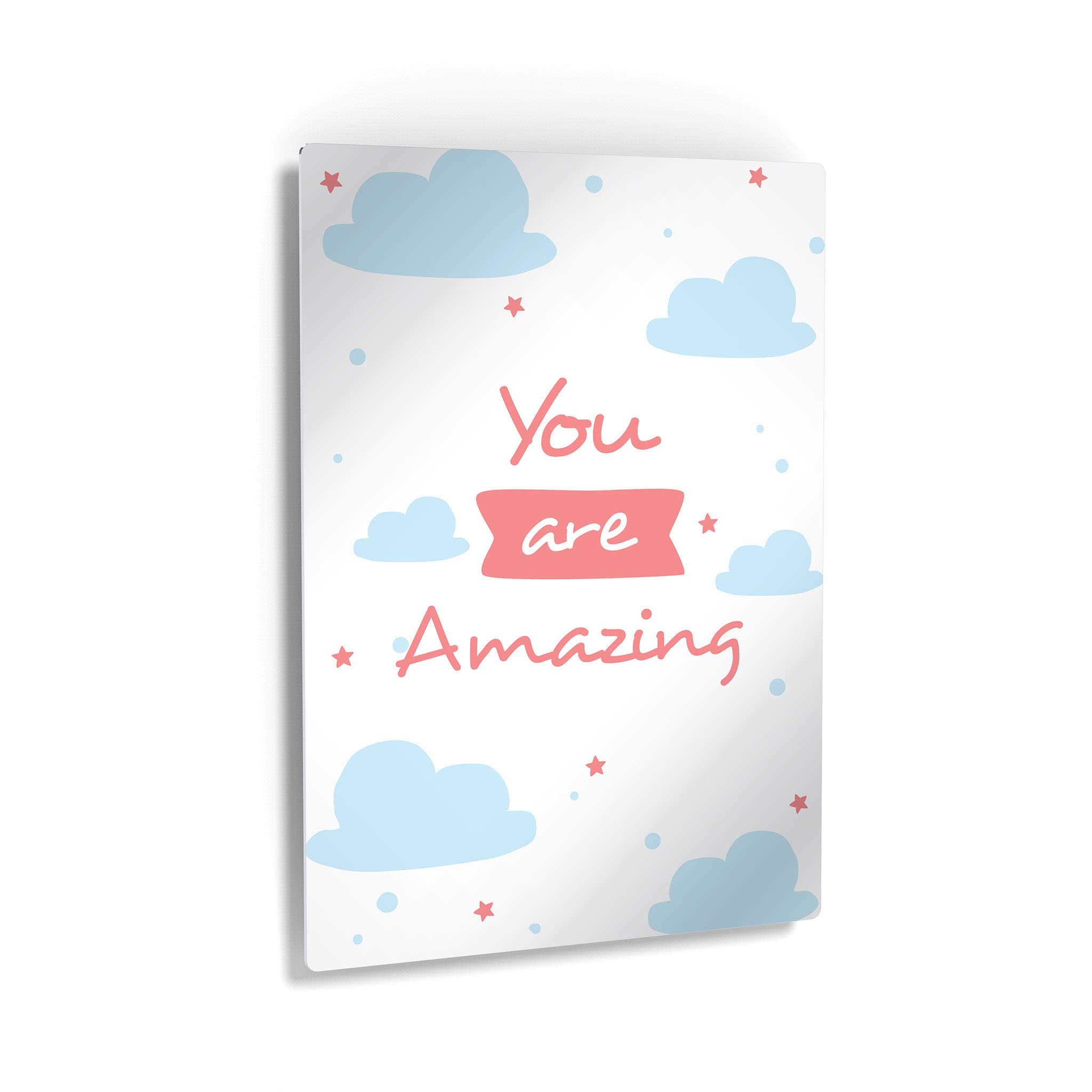 You Are Amazing Lettering Blue Clouds White Background Metal Print - 40x30 Inch Kids Room Decor, Nursery Wall Art, Baby Room Decor | Made in USA | Perfect for Bedrooms, Playrooms & Gift Ideas