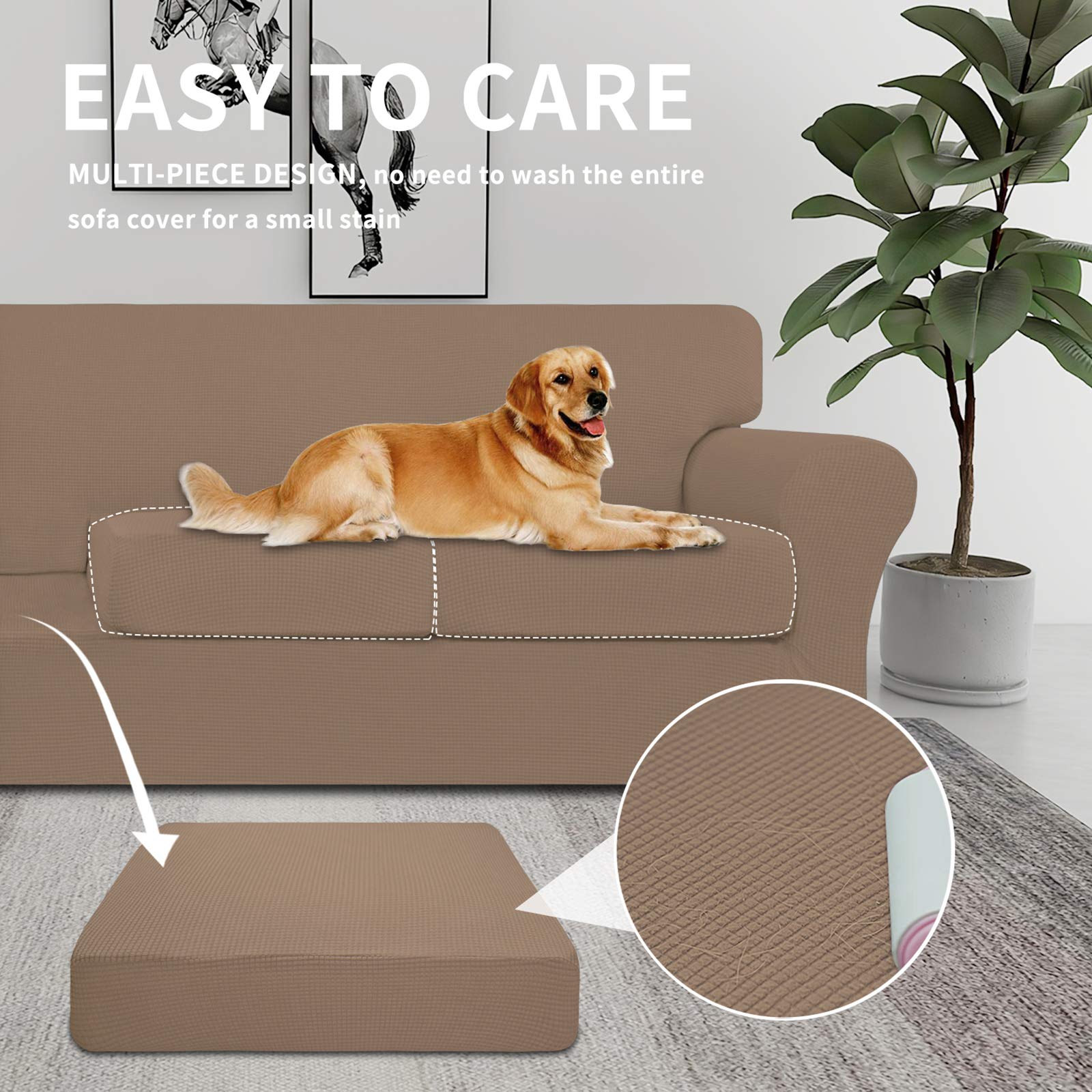 **Stretchable 4-Piece Sofa Cover for Pets & Kids – Washable Spandex Elastic Couch Protector for 3-Cushion Couches (Camel, Oversized) – Perfect for Pet Owners & Families with Active Kids**