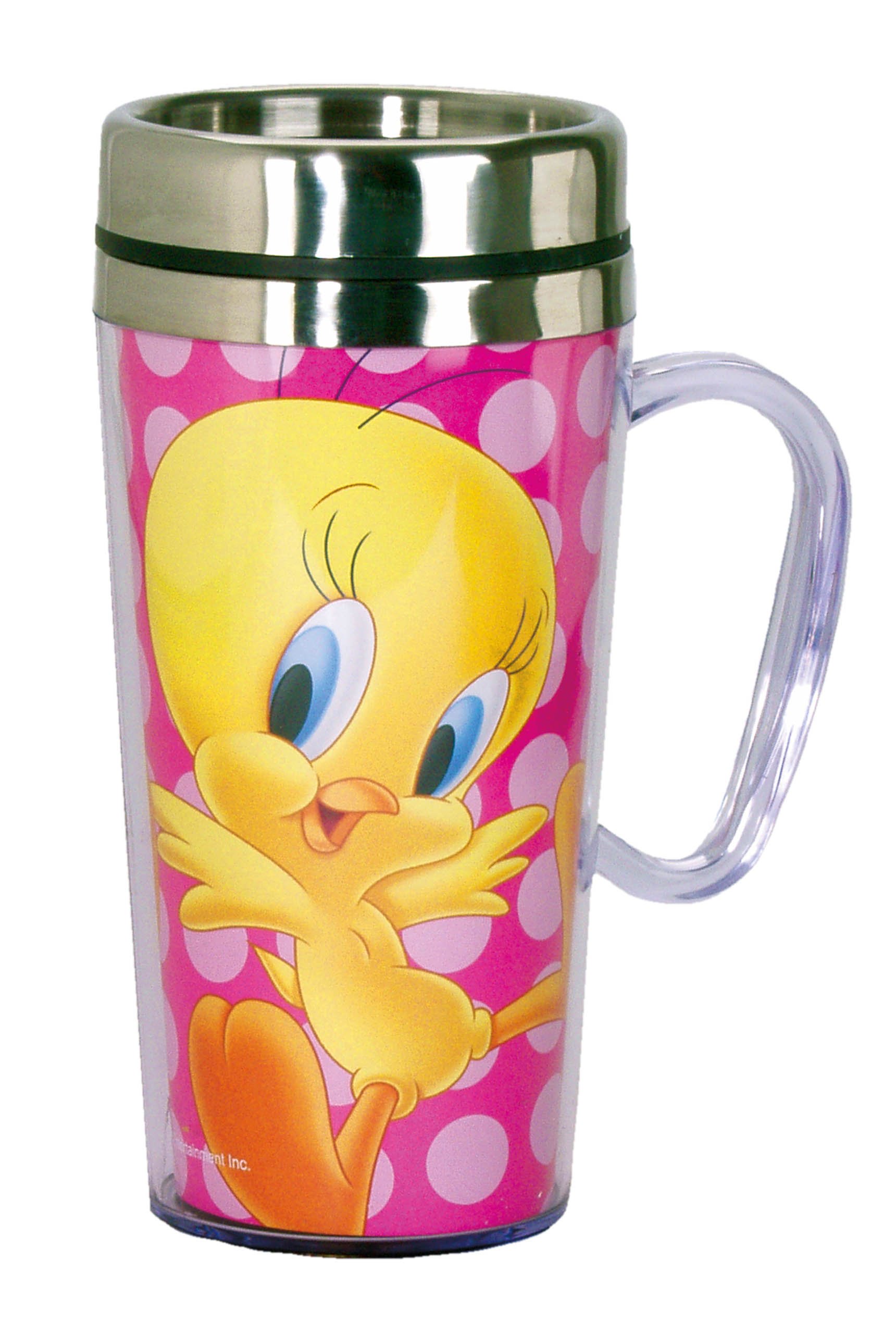 Spoontiques 14oz Insulated Travel Coffee Mug with Tweety Bird Design - Funny Pink Coffee Cup for Hot & Cold Drinks - Perfect Gift for Coffee Lovers - Ideal for Office, Commuting, and Outdoor Activities