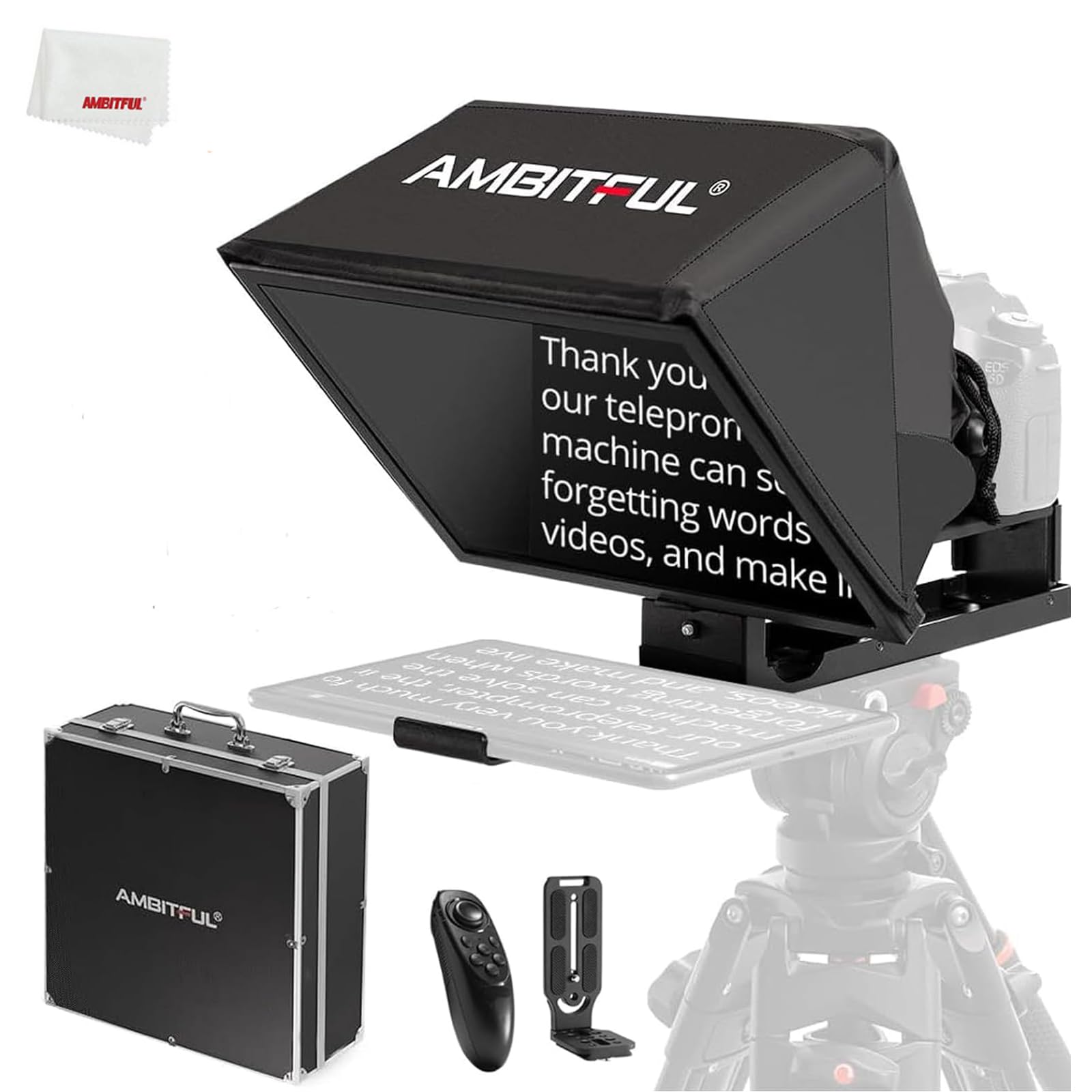 AMBITFUL T14 Pro 14'' Teleprompter for Camera - Compatible with iPad, Android Tablet & Smartphone | Remote & App Control | No Assembly Required | Works with iOS & Android | Perfect for Online Teaching, Interviews, Vlogging & Live Streaming | Professional Video Recording Equipment for Content Creators
