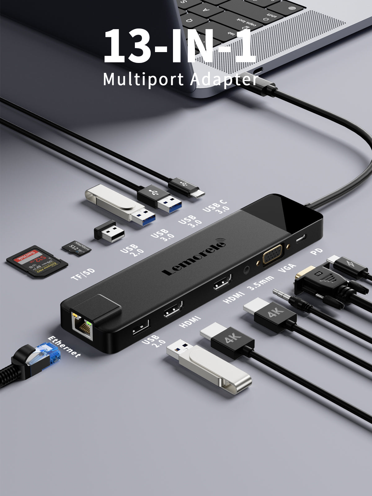 LEMORELE™ TC100 USB C Docking Station - 13-in-1 with Dual HDMI 4K Output, 100W PD Charging - Perfect for MacBook Pro/Air, Dell XPS, HP Laptops & More - Home Office & Remote Work Setup