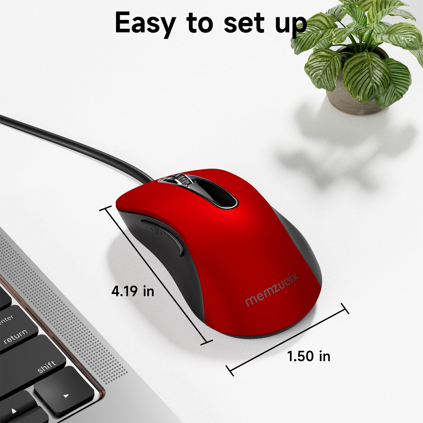 Memzuoix Wired USB Mouse - 1200 DPI Ergonomic Optical Computer Mouse with 5FT Cord for Laptop, PC, Desktop, MacBook, 5 Buttons (Pomegranate Red) - Perfect for Office, Gaming, and Home Use