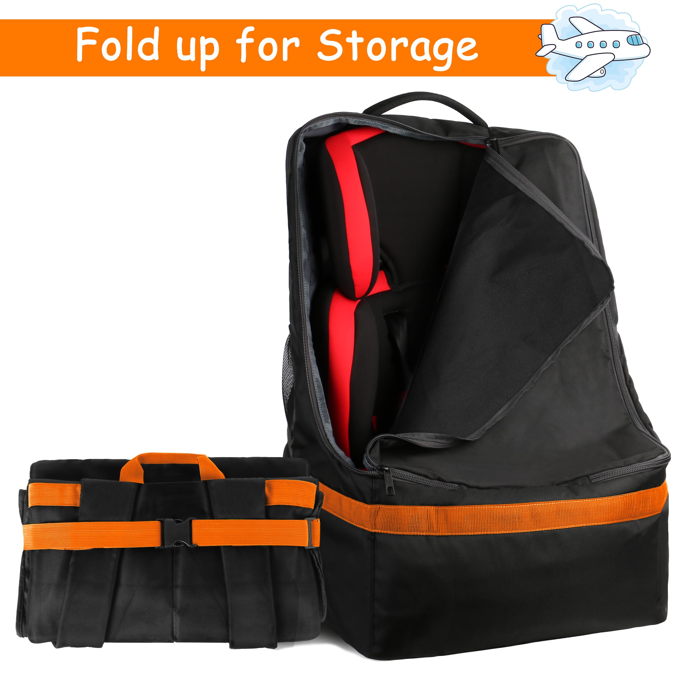 YOREPEK Padded Car Seat Travel Backpack for Airplane - Heavy Duty Gate Check Bag for Air Travel with Extra Protection (Orange) | Perfect for Family Vacations, Road Trips & Airport Security Checks