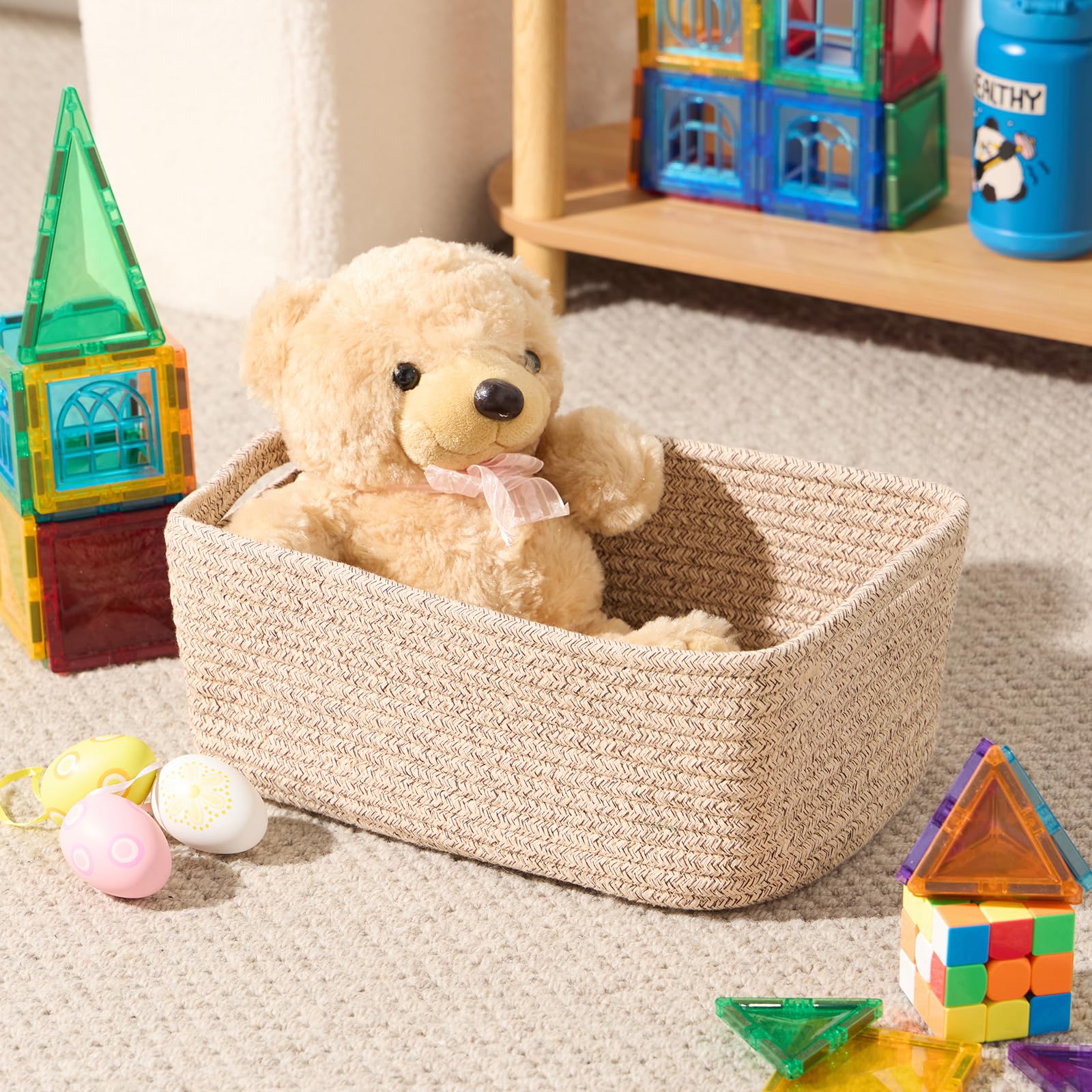 Woven Rope Storage Baskets - 3 Pack Organizer Bins for Closet & Toys | 13×8.5×5.1”