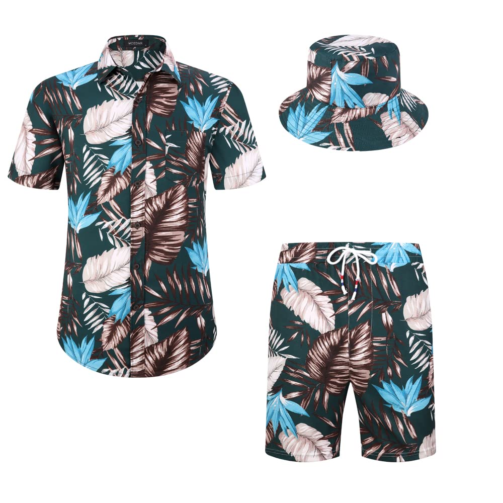 MCEDAR Hawaiian Shirt & Shorts Set - Father Son Matching Vacation Outfits | Casual Button Down Beachwear with Bucket Hat | Perfect for Family Beach Trips, Summer Vacations & Tropical Getaways