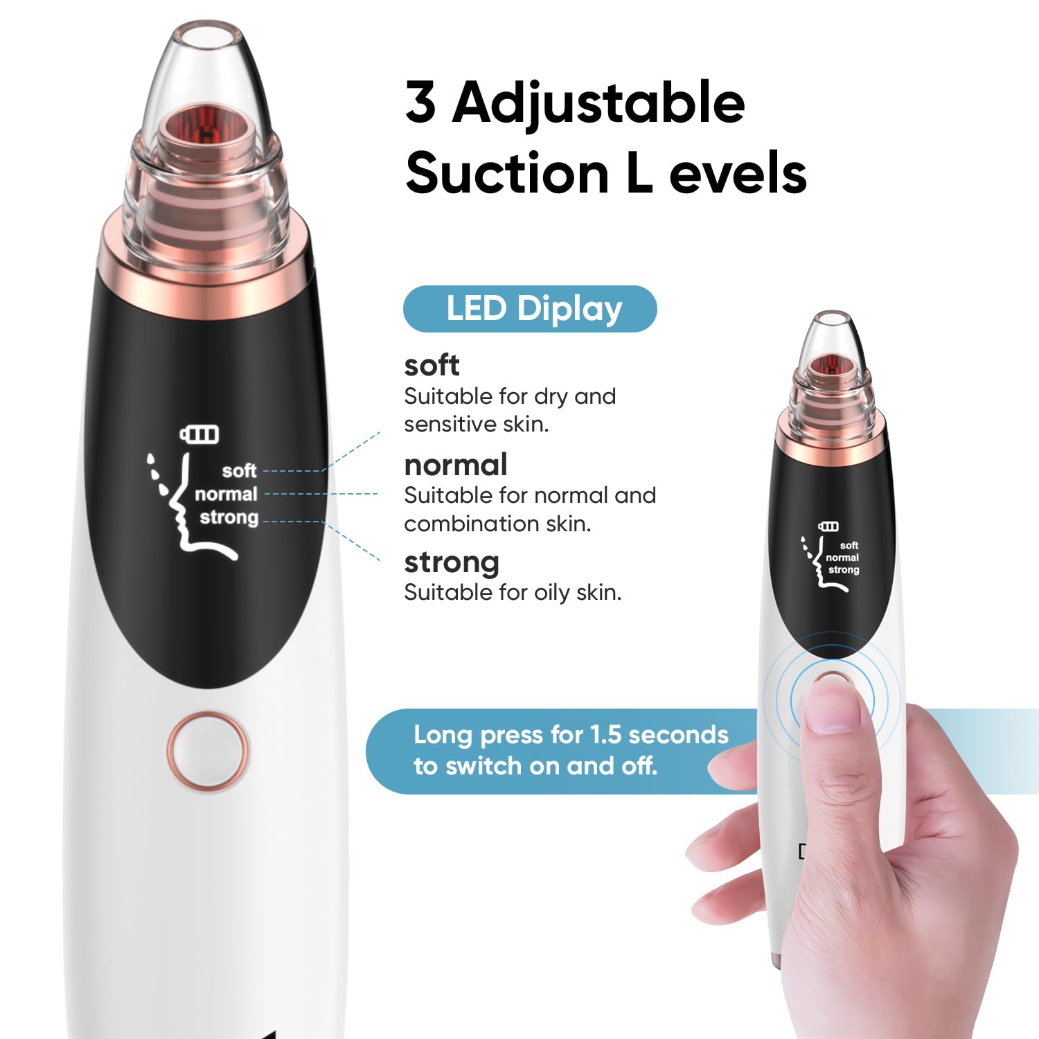 Blackhead Remover Vacuum - Pore Cleaner Tool for Face & Nose | Acne Treatment & Skin Care | Perfect for Daily Facial Cleansing & Spa Days