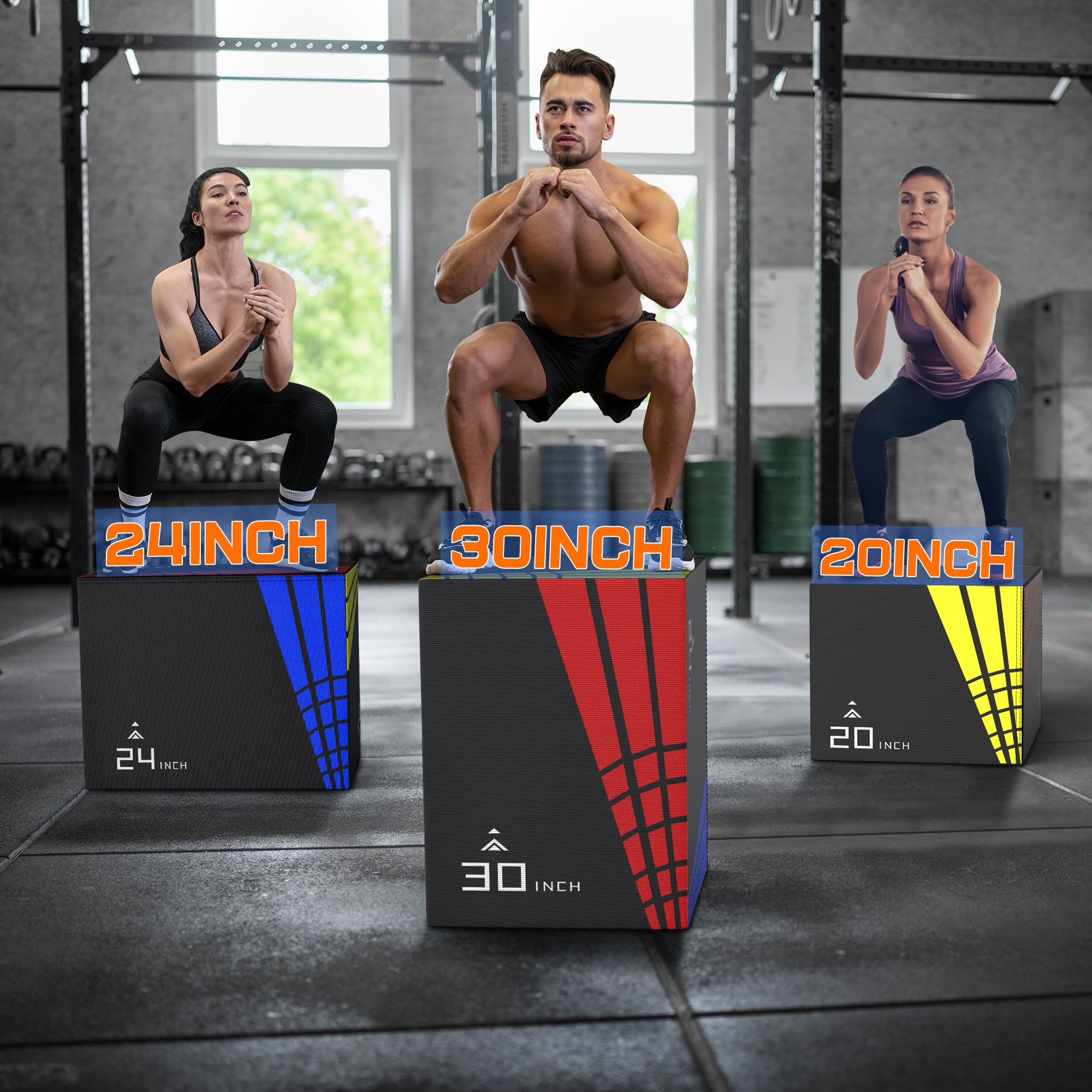 GIKPAL 3-in-1 Plyo Box - Heavy Duty Foam Core with Non-Slip Surface, 440lb Weight Capacity - Perfect for CrossFit, Home Gym & Plyometric Training - Ideal for Box Jumps, Step-Ups & Strength Exercises