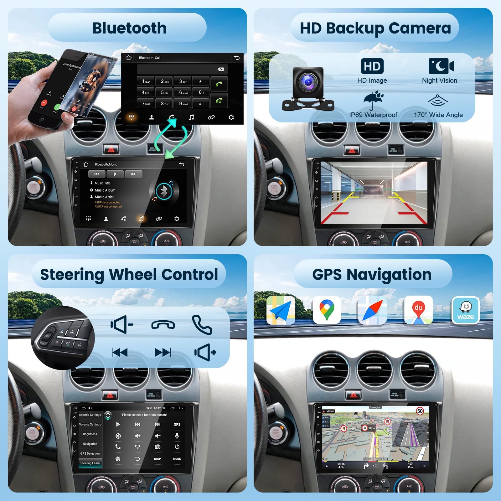 2G+64G 9 Inch Android 13 Car Stereo for Nissan Altima 2008-2012 with Wireless CarPlay & Android Auto | Touch Screen GPS Navigation | HiFi Audio | WiFi Bluetooth | HD Backup Camera | Steering Wheel Control | Perfect for Commuting & Road Trips
