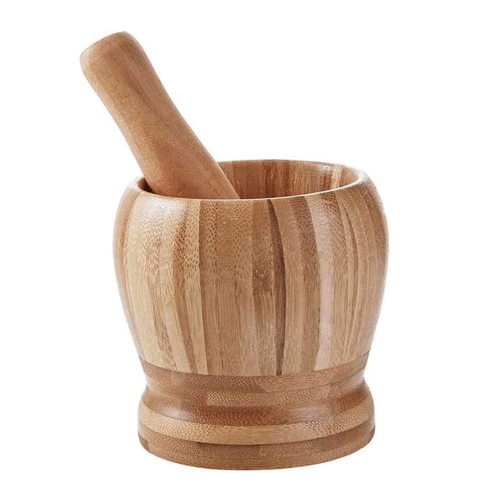 Premium Bamboo Mortar and Pestle Set - Natural Garlic Press, Ginger Crusher & Spice Grinder for Fresh Herbs, Spices & Seasonings - Perfect for Cooking, Baking & Homemade Remedies