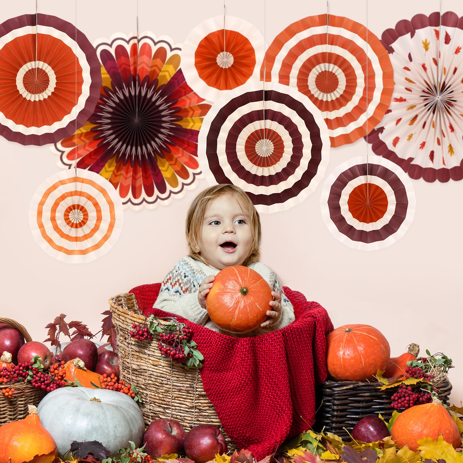 Thanksgiving Party Supplies Kit - Elegant Autumn-Themed Decorations Set with Fall Paper Fans | Perfect for Thanksgiving Dinner, Harvest Festival & Seasonal Home Decor