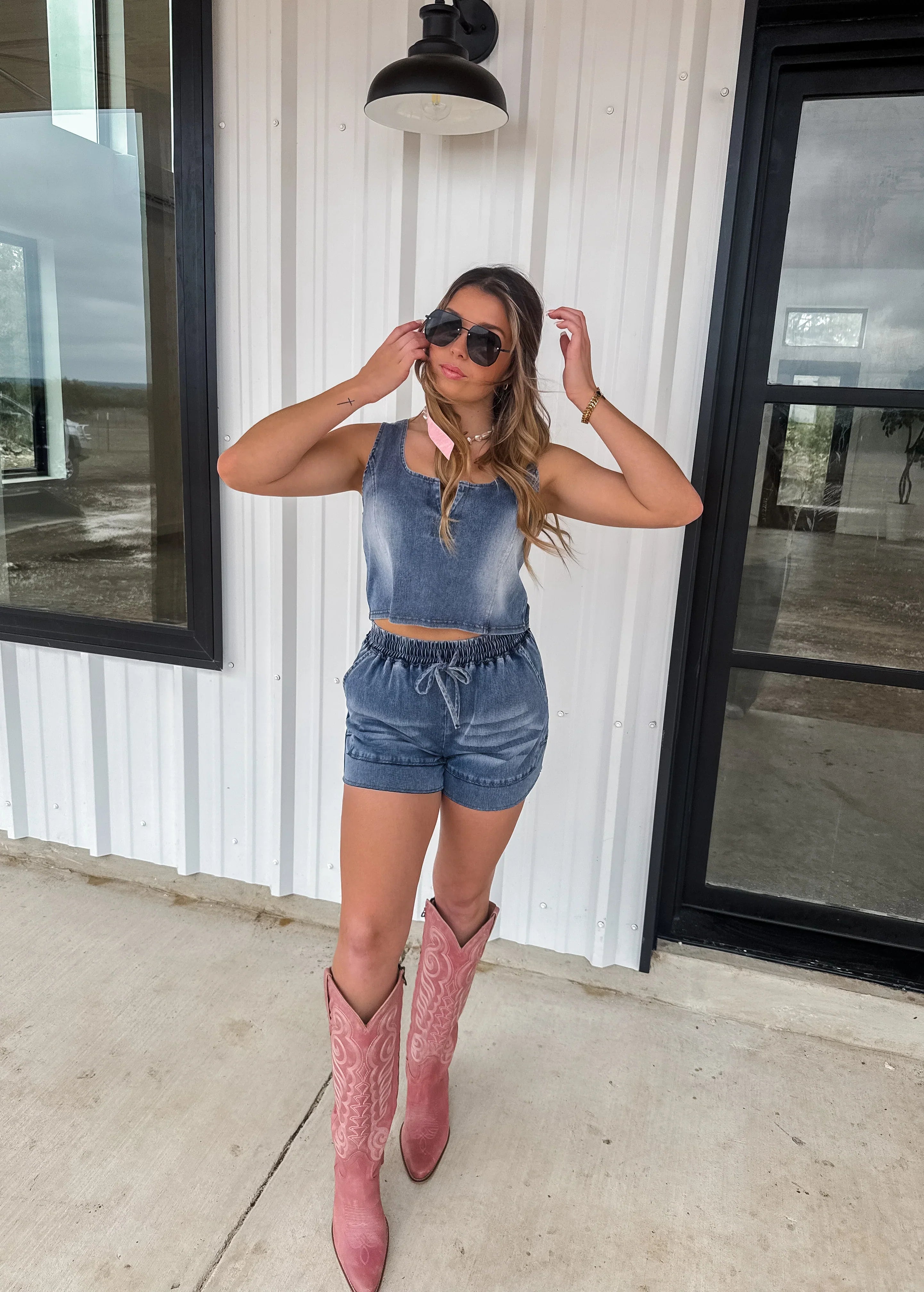 PREORDER: Drift Away Denim Shorts for Women - High Waisted Distressed Denim Shorts | Comfortable & Stylish Summer Shorts for Casual Wear, Beach, and Outdoor Activities