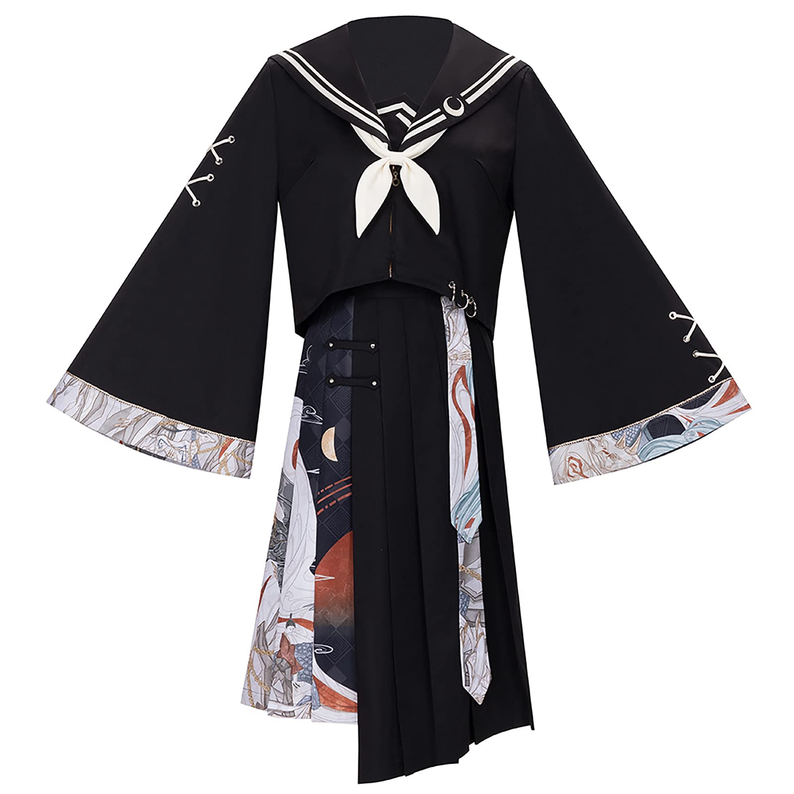 WKNBEU Gothic Lolita Dress for Women - Chinese Style Sailor Suit Uniform with Pleated Skirt, Kawaii Anime Cosplay Costume, Hanfu Dress in Black (Size XL) - Perfect for Halloween, Cosplay Events & Themed Parties