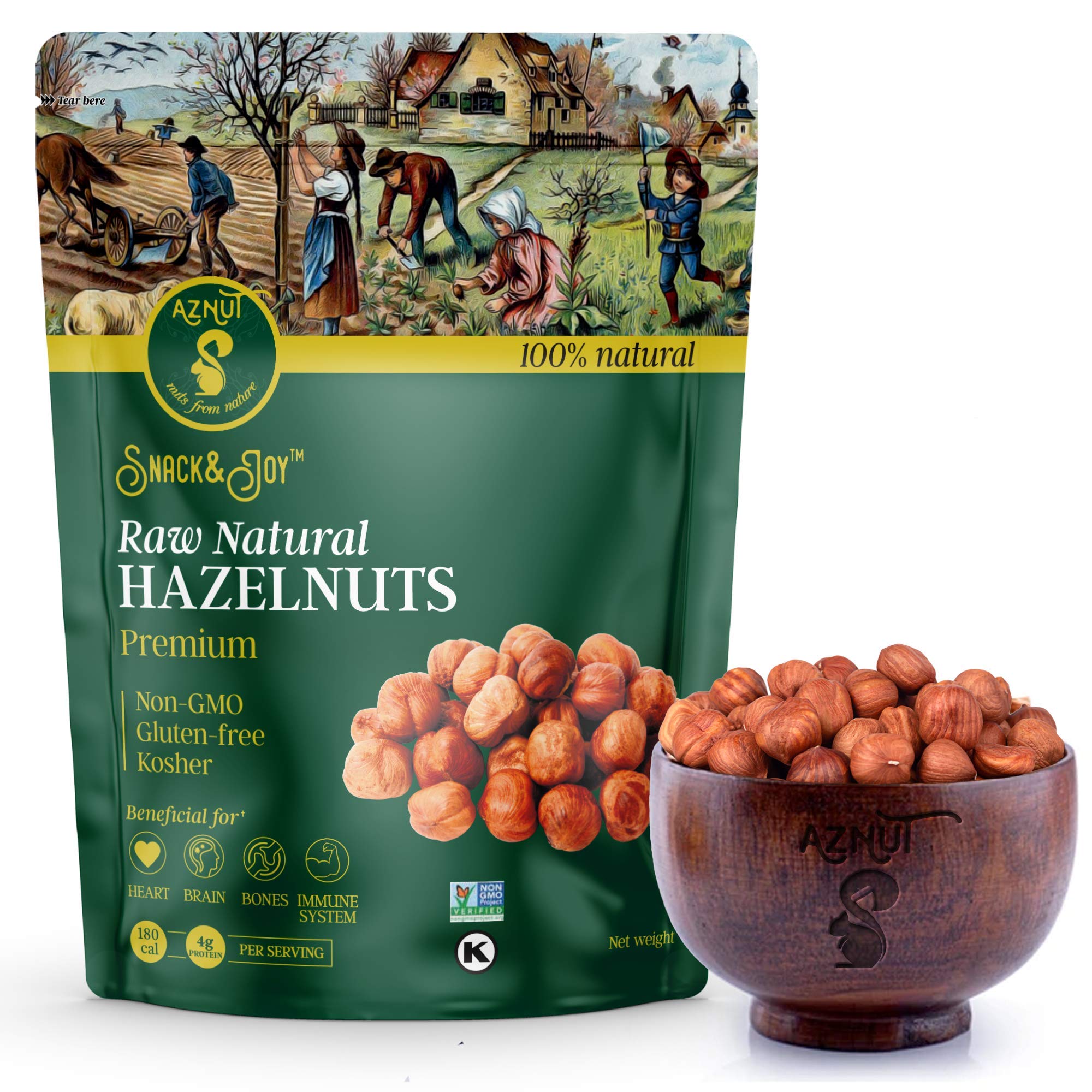 Premium Raw Hazelnuts (Filbert Nuts) - Shelled, Gluten Free, Non-GMO & Kosher Certified - 100% Natural Fresh Snacks in Resealable 2 LB Bag - Perfect for Baking, Cooking & Healthy Snacking
