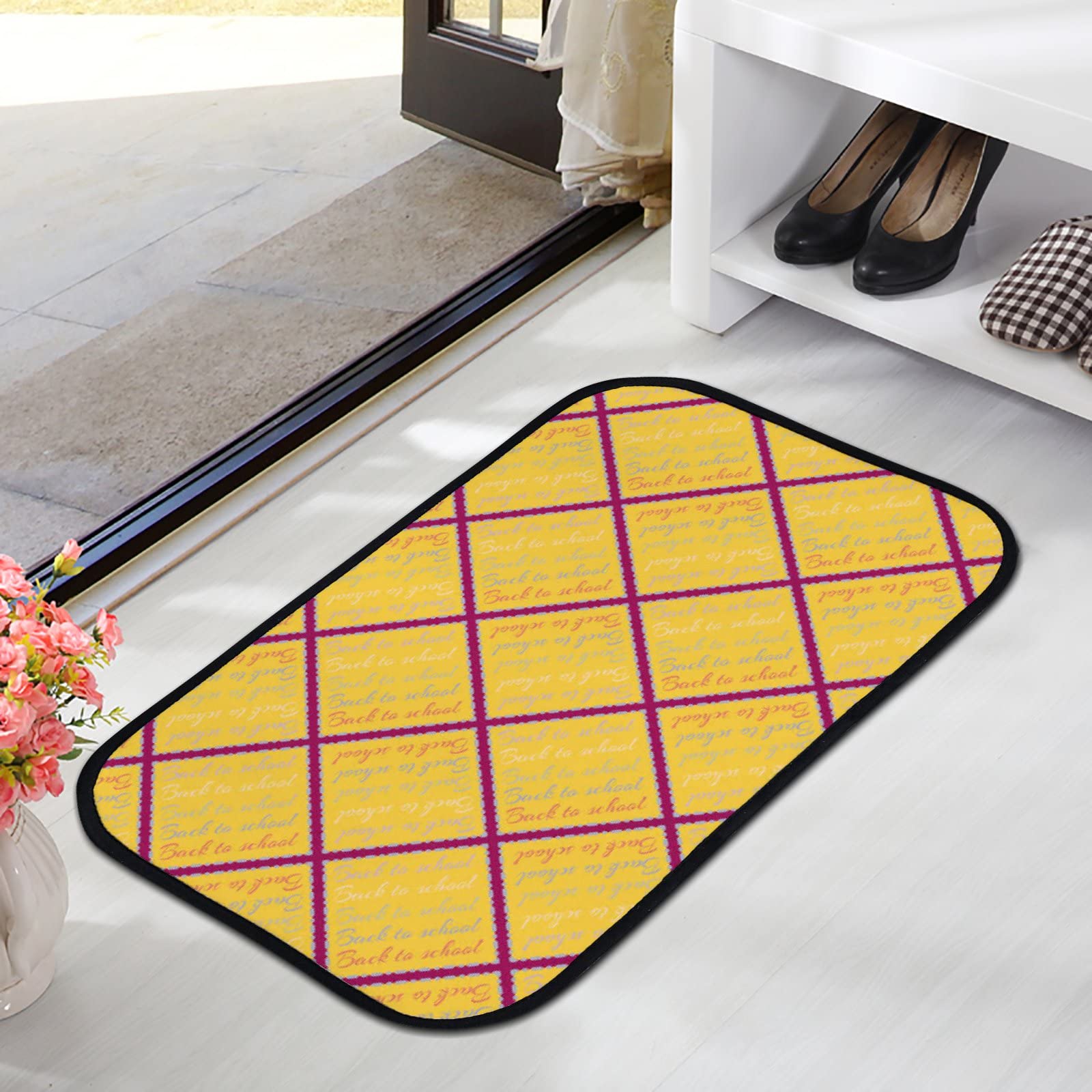 Soft Non-Slip Washable Foam Area Rugs - Diamond Lattice Pattern Kitchen & Bathroom Rug - 23.6x15.7 Inch Indoor/Outdoor Floor Mat for Home Decor - Perfect for Kitchen, Bathroom, Living Room, and Entryway