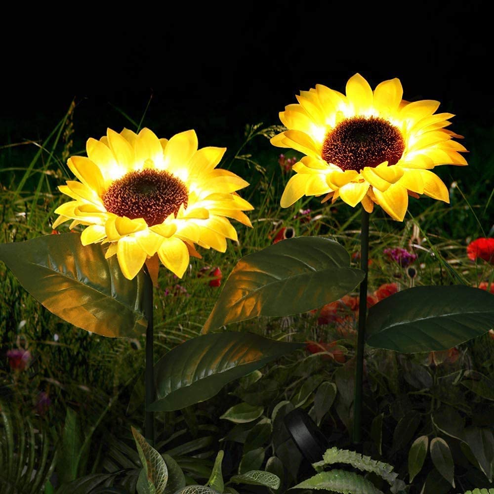 Solar Powered Sunflower Garden Lights Outdoor - Waterproof LED Solar Stake Lights for Yard, Patio, Fence, Lawn & Pathway Lighting (2 Pack) - Perfect for Nighttime Landscape Decoration & Security