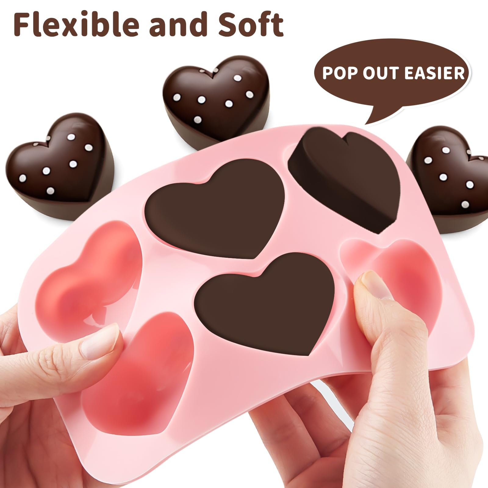 JOERSH 3-Piece Heart Silicone Molds Set - Non-Stick Baking Molds for Chocolate, Candy, Cake, Pudding, Jelly & Soap Making - Perfect for Valentine's Day Gifts, DIY Crafts & Home Baking Decorations