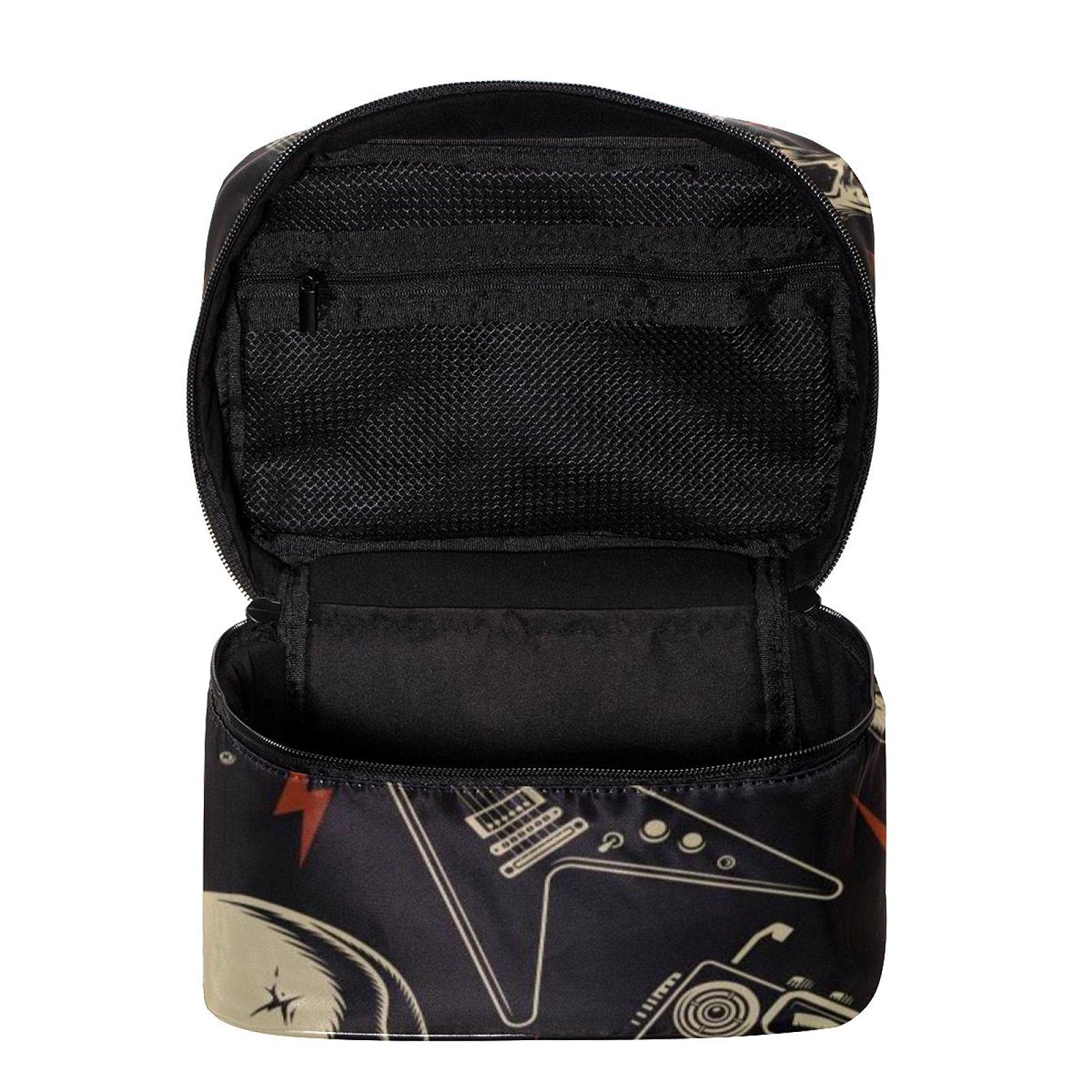 Skull Rock Music Pattern Travel Makeup Bag - Large Cosmetic Organizer Case with Zipper for Women & Girls | Perfect for Concerts, Travel & Goth Style Toiletry Storage