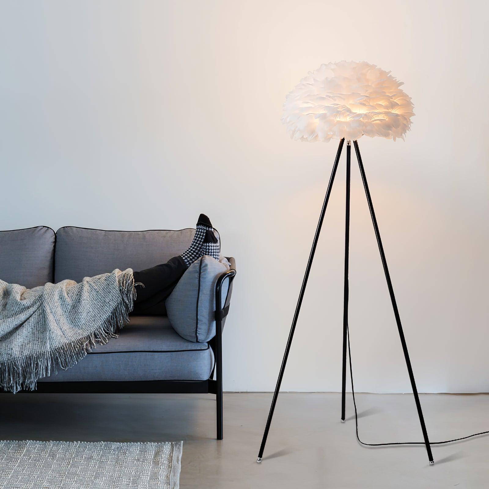 Eos Feather Floor Lamp - Modern LED Standing Light for Living Room, Bedroom, Office - Adjustable Brightness & Warm White Light - Perfect for Reading, Relaxing & Home Decor