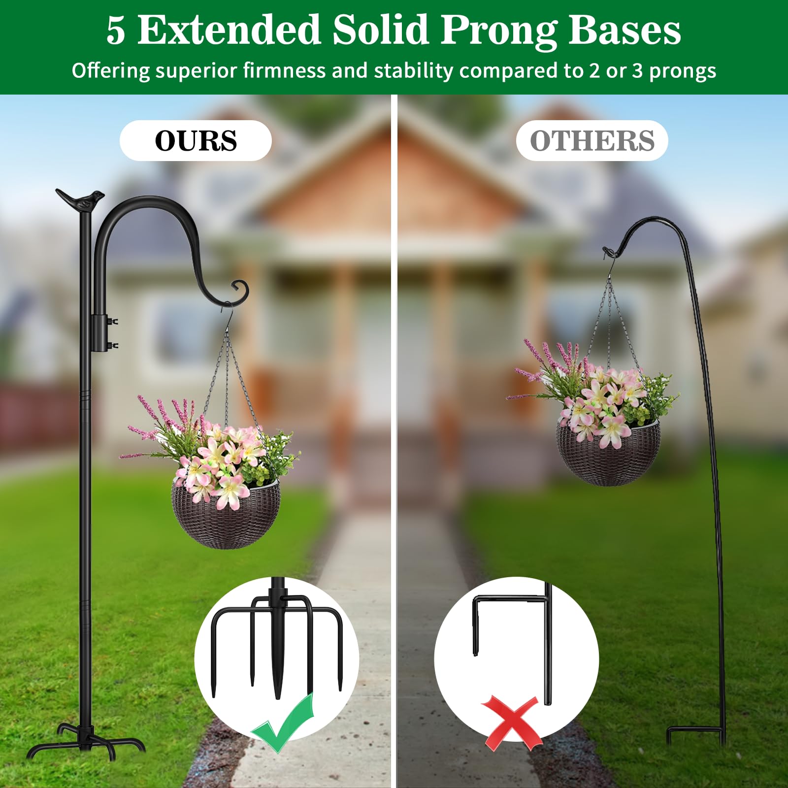 **48 Inch Heavy Duty Adjustable Shepherds Hooks (2 Pack) – Sturdy Outdoor Hanging Pole for Bird Feeders, Plant Baskets, Solar Lights, Lanterns & Wedding Decor – Perfect for Garden, Patio & Backyard Decorations**
