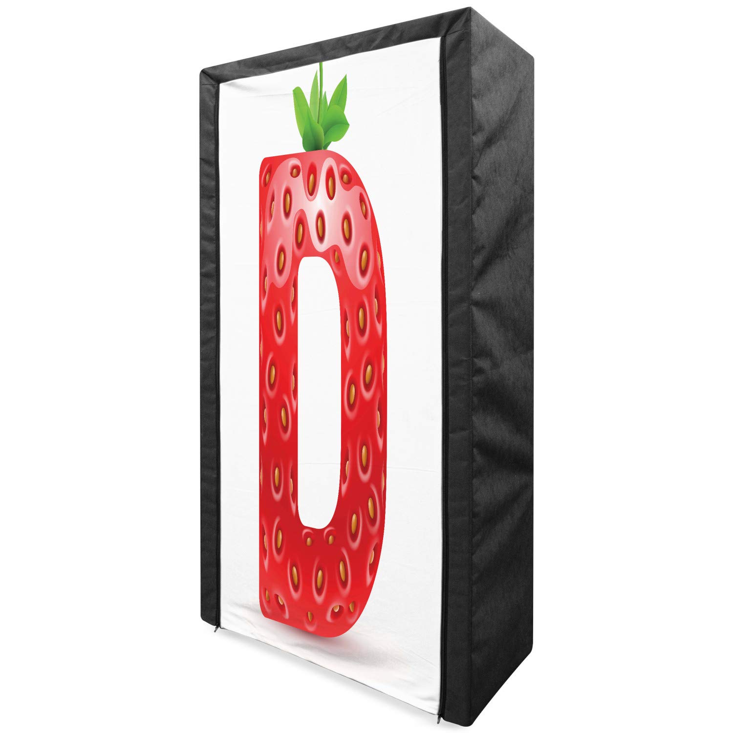 Ambesonne Letter D Fabric Wardrobe - Portable Clothing Organizer with Strawberry & Green Leaves Design, 33.5 Inch Storage Closet with Shelves for Bedroom, Closet, Dorm Room or Kids Room Organization