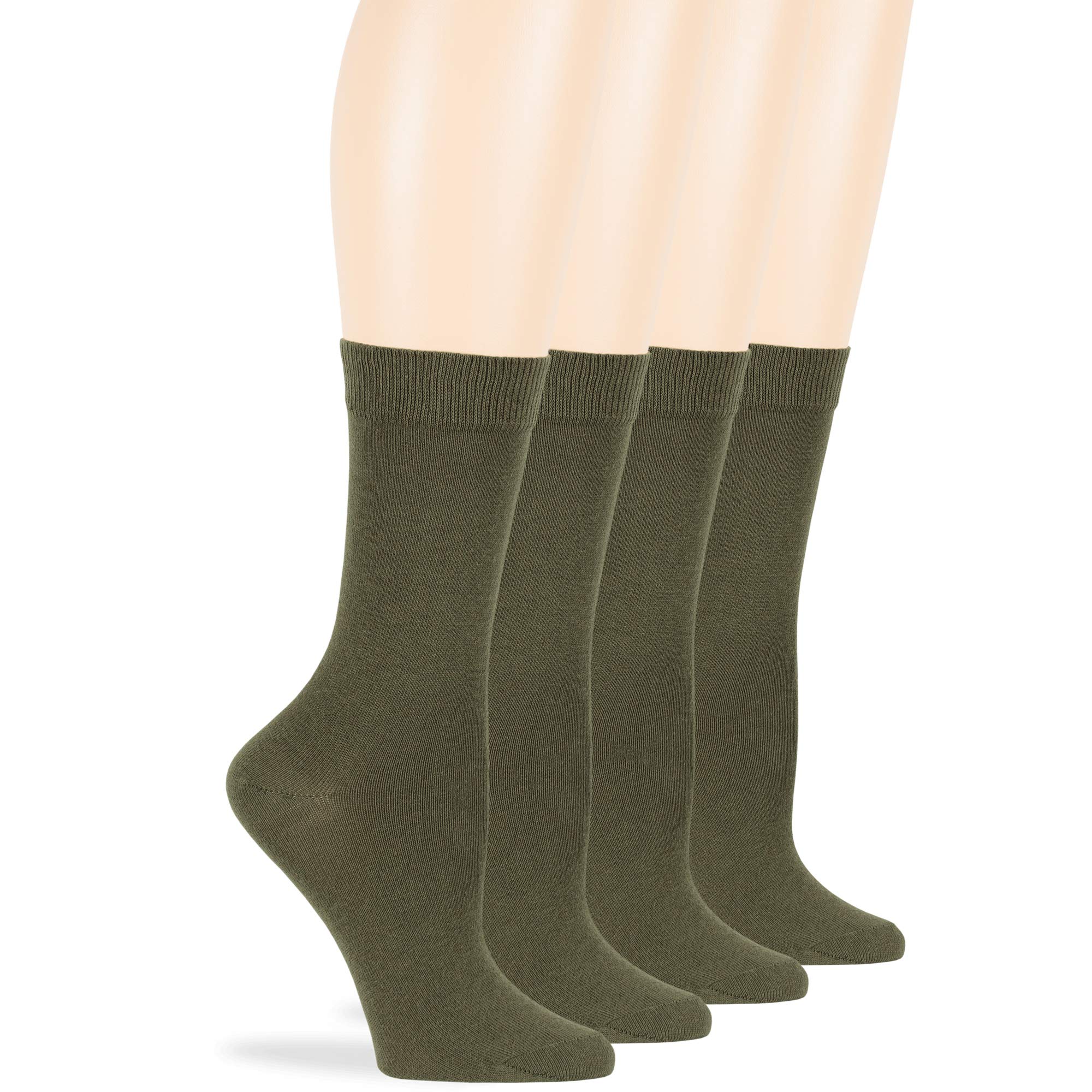 7BigStars Women's Cotton Crew Socks 4-Pack - Soft Breathable Casual Dress Socks in Black, Brown, Blue, Grey, Beige, Khaki & Olive Green - Perfect for Office, Daily Wear & Outfits Matching