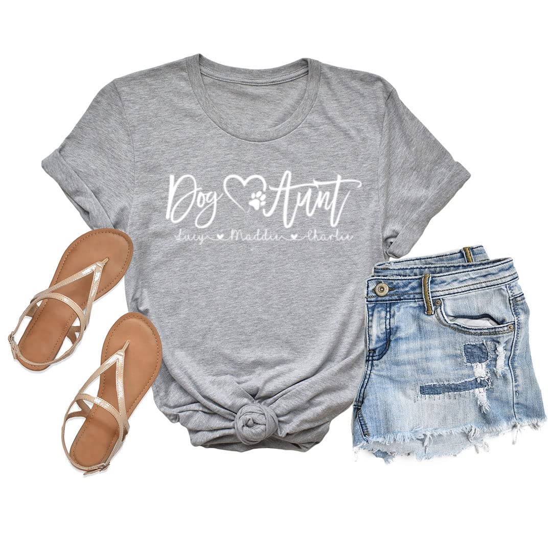 Custom Dog Aunt T-Shirts with Personalized Dog Names - Cute Gifts for Dog Lovers (Athletic Heather) - Perfect for Dog Parks, Walks & Pet Lover Events